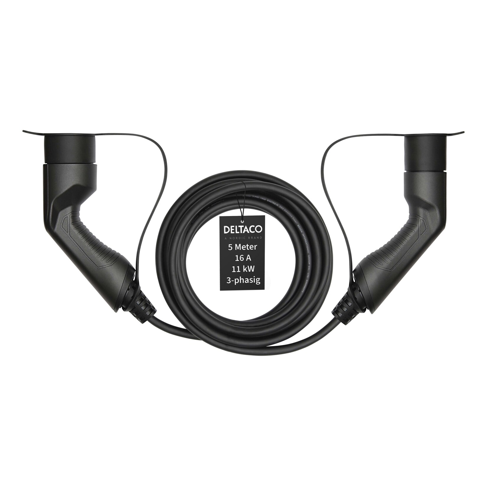 Deltaco E-Auto Ladekabel, Typ2 auf Typ2, 16 A, 11 kW, 3-phasig, 5m | 07333048047649