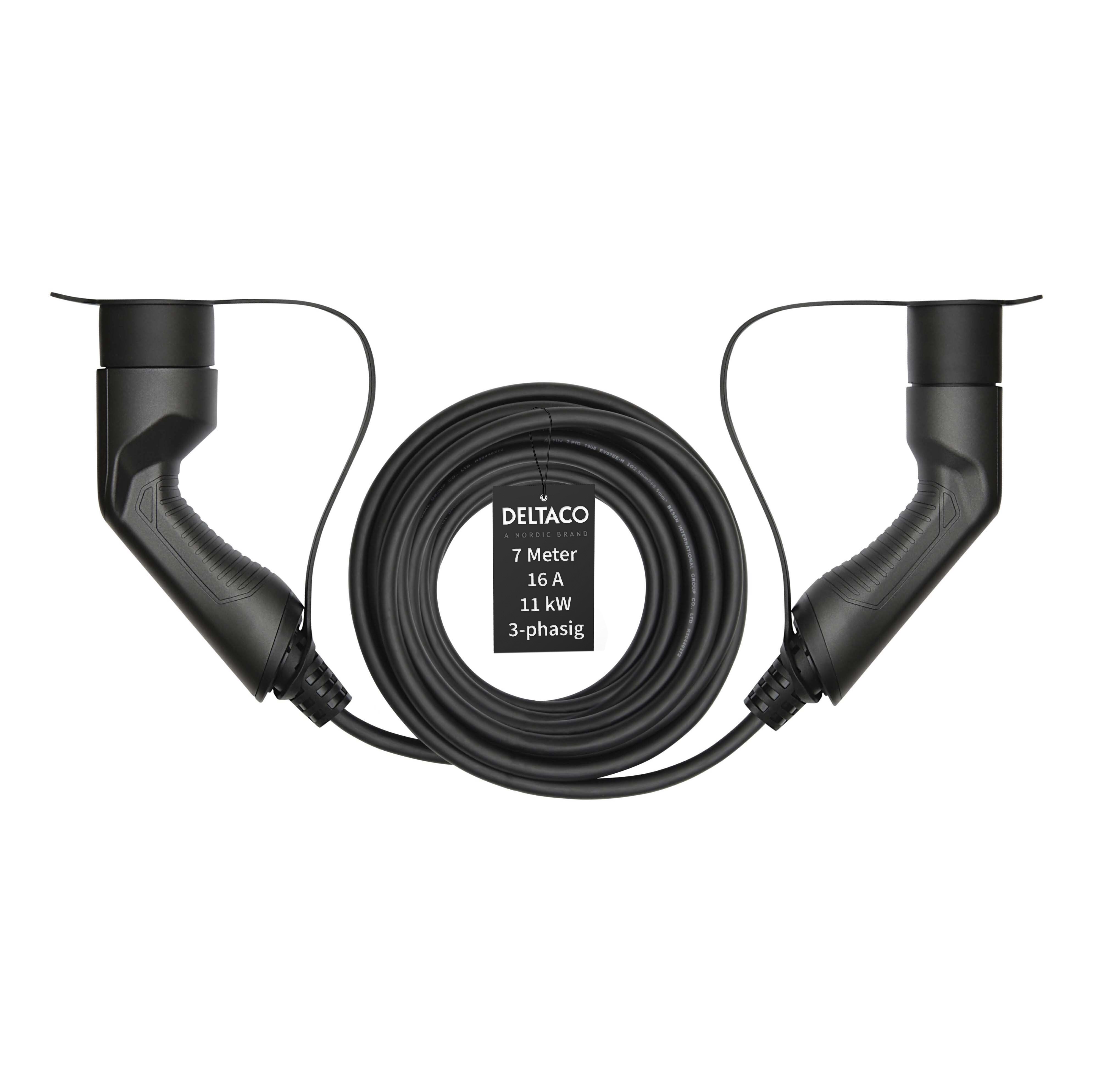 Deltaco E-Auto Ladekabel, Typ2 auf Typ2, 16 A, 11 kW, 3-phasig, 7m - Bild 1