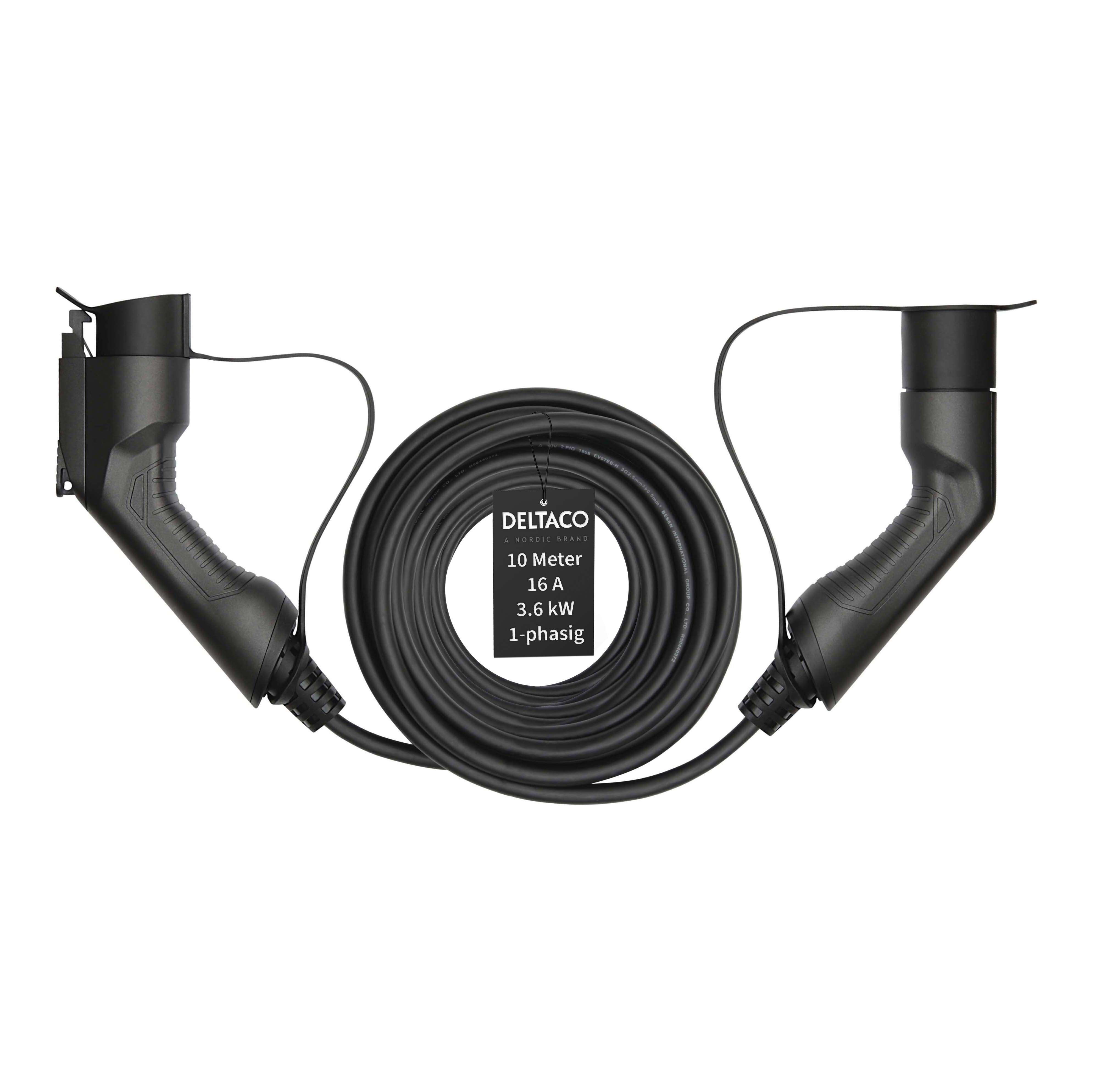 Deltaco E-Auto Ladekabel Typ2 auf Typ1, 16 A, 3,6 kW, 1-phasig, 10m - Bild 1