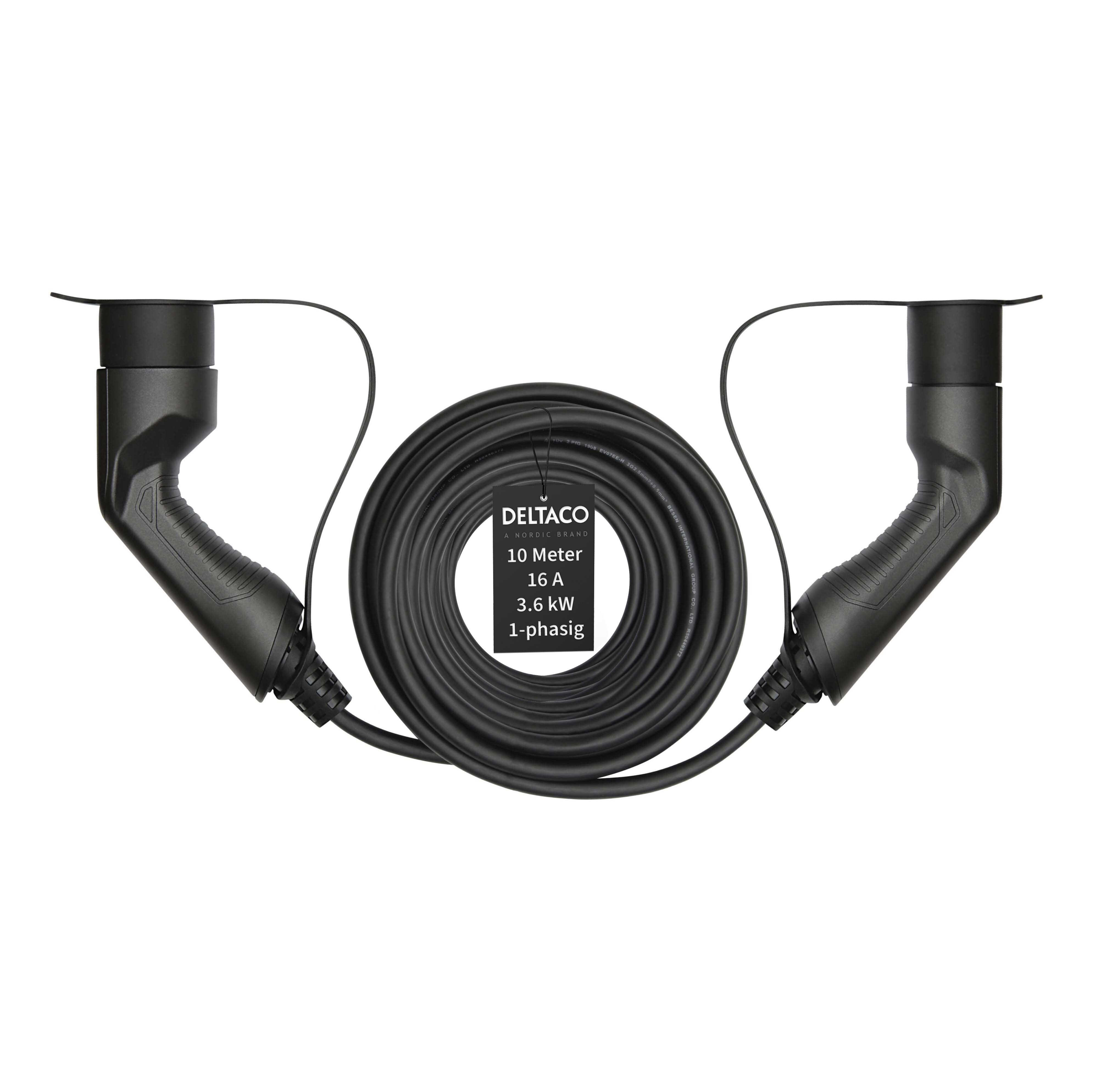 Deltaco E-Auto Ladekabel Typ2 auf Typ2, 16 A, 3,6 kW, 1-phasig, 10m - Bild 1
