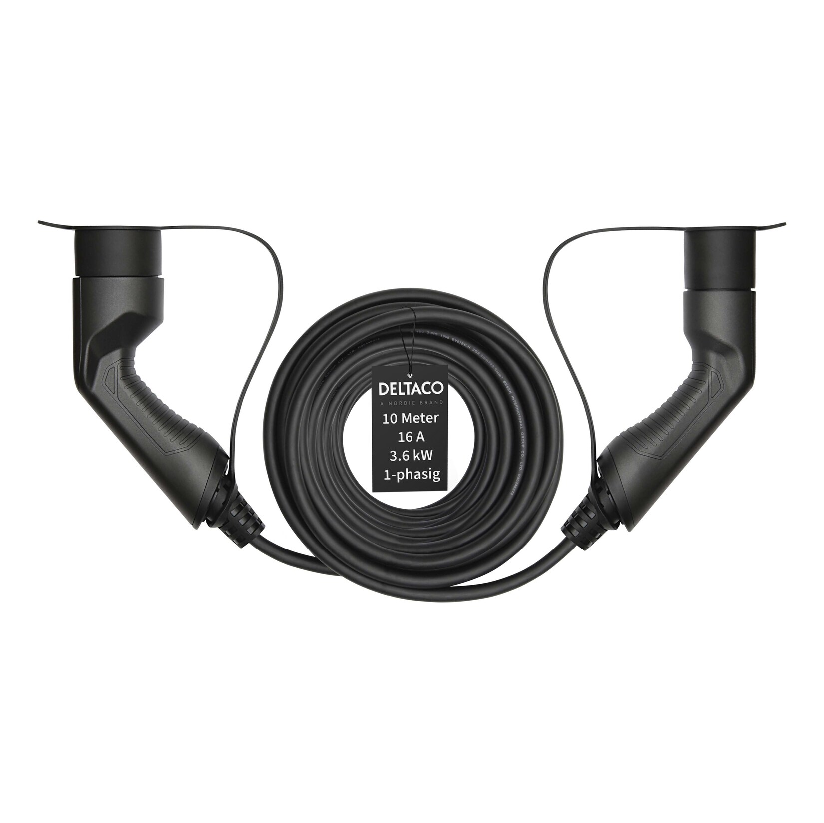 Deltaco E-Auto Ladekabel Typ2 auf Typ2, 16 A, 3,6 kW, 1-phasig, 10m | 07333048047595