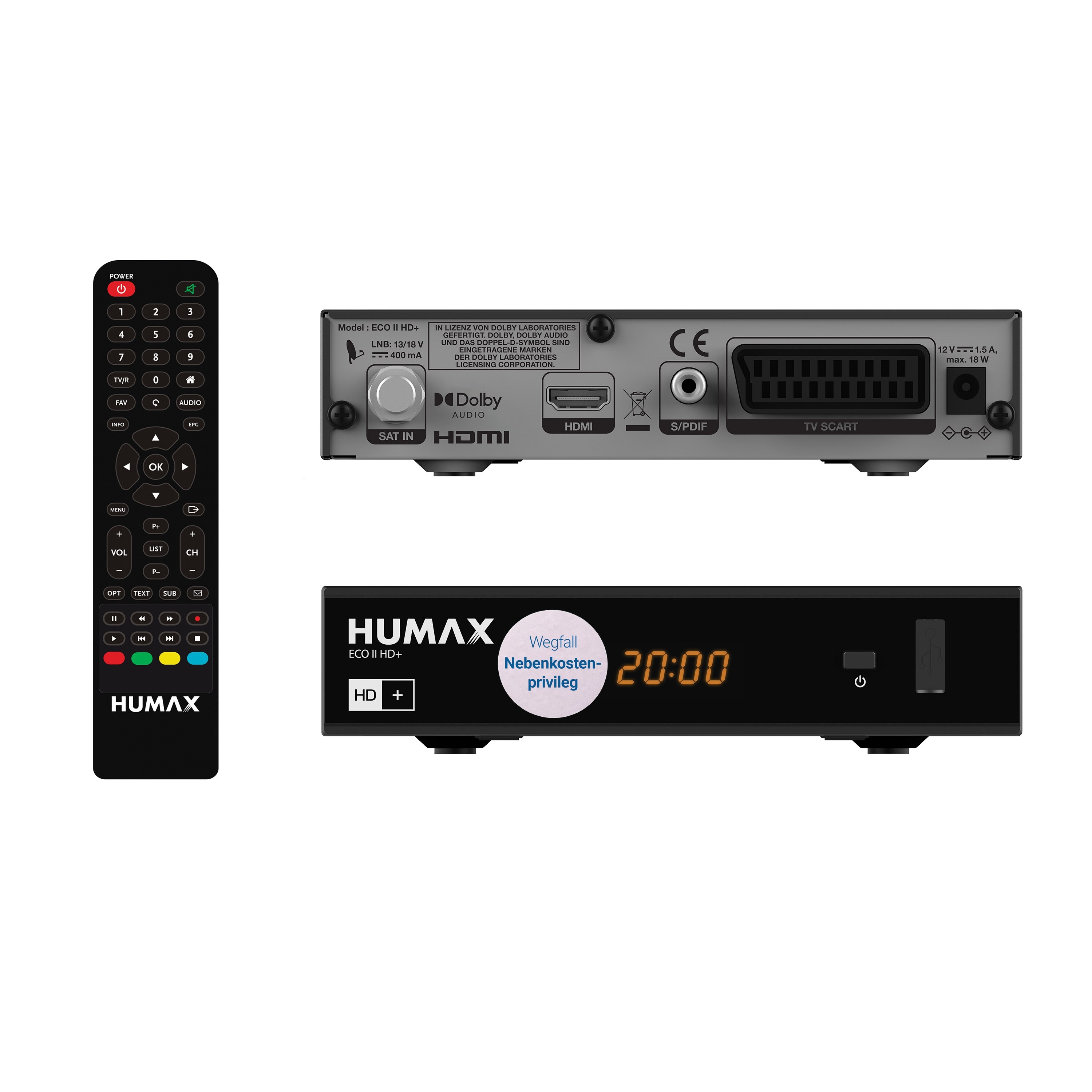 Humax Eco II HD+ Satellitenreceiver, HDTV, HDMI, SCART, USB - Bild 1