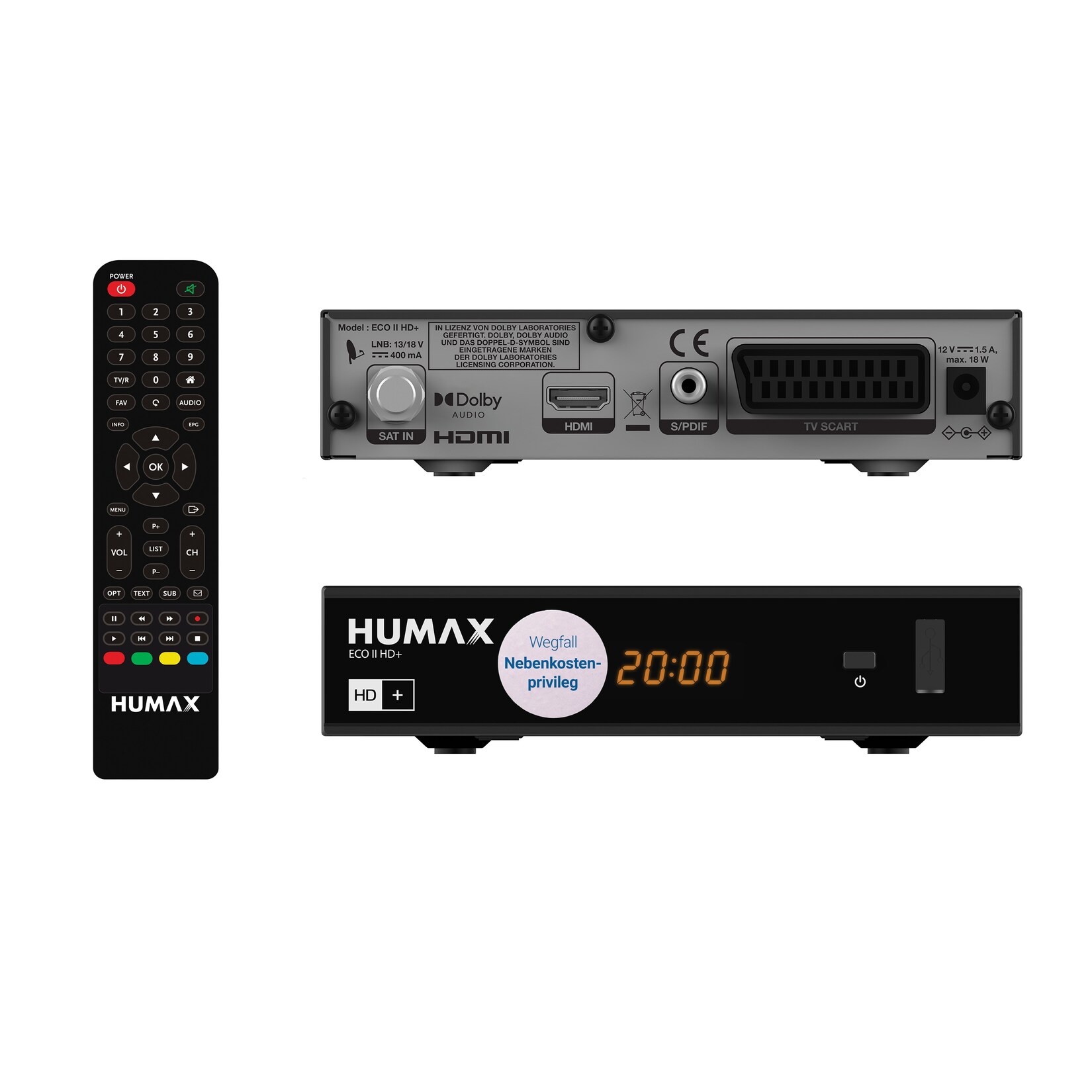 Humax Eco II HD+ Satellitenreceiver, HDTV, HDMI, SCART, USB | 08809095664362