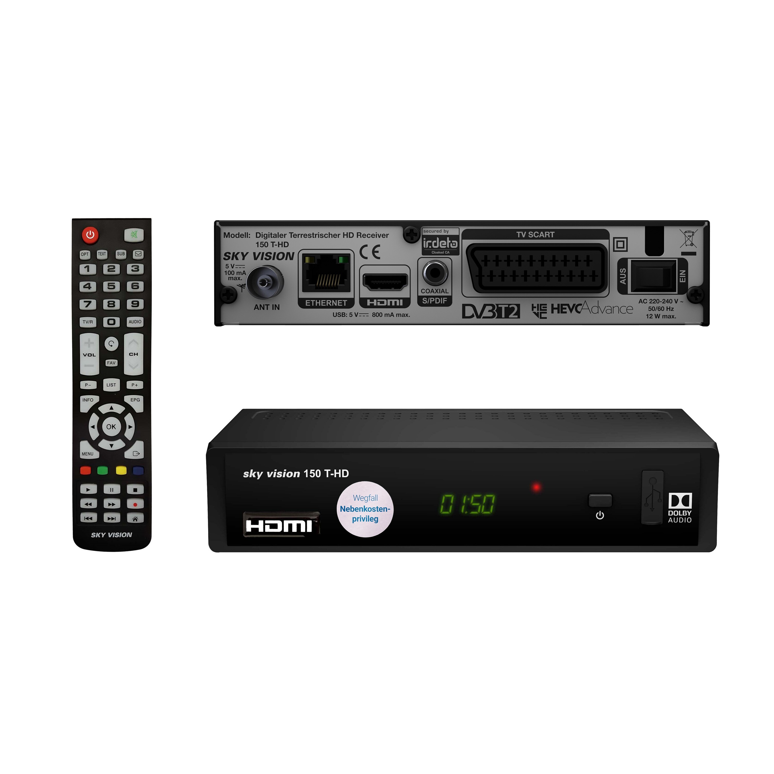 sky vision 150 T-HD, 1080p HDTV DVB-T2 Receiver, HDMI, SCART, Coaxial - Bild 1