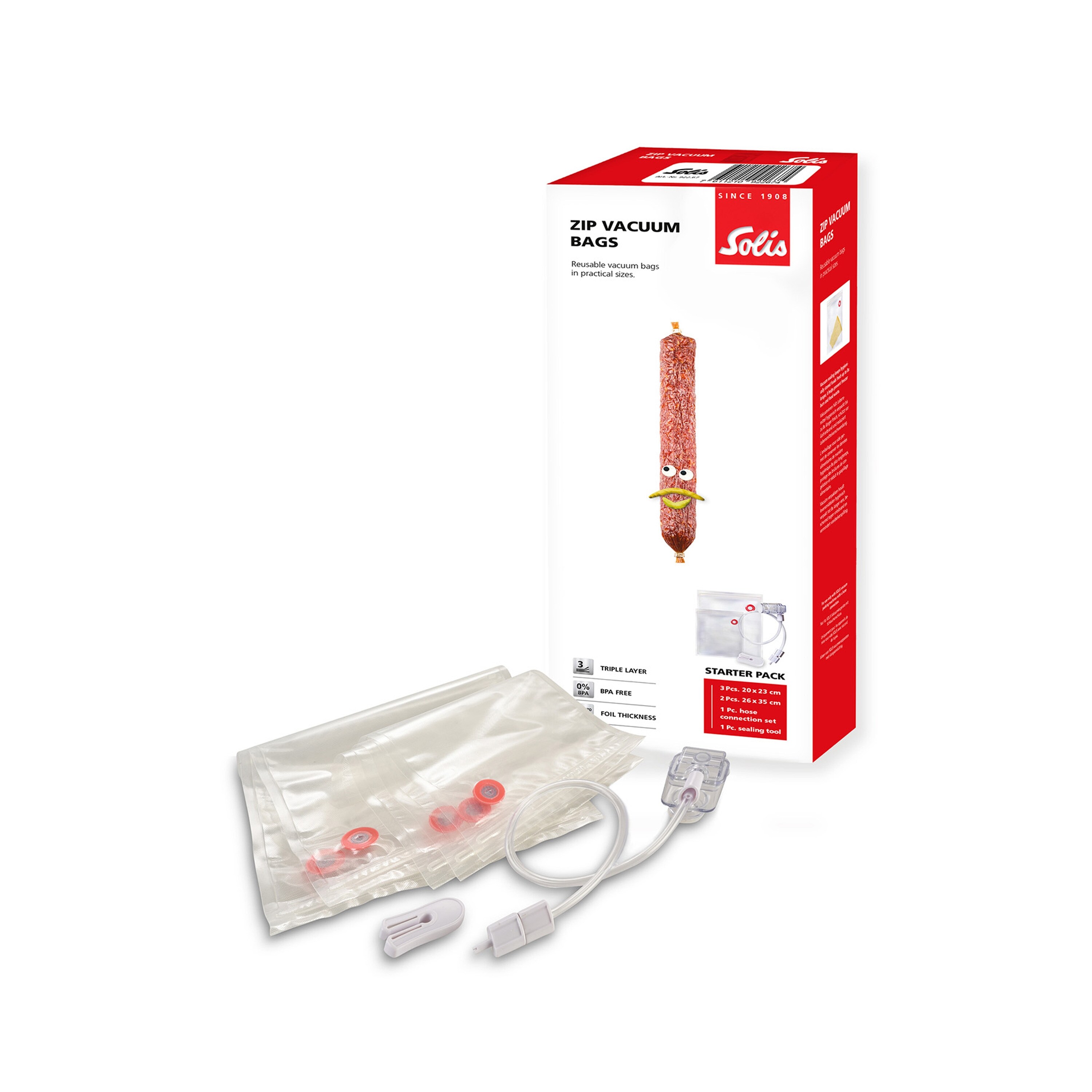 Solis Zip Vakuumierbeutel Set 5 Beutel BPA-frei, Schlauchanschluss-Set - Bild 1