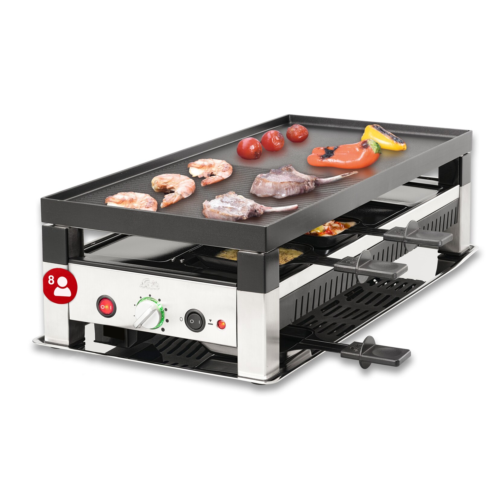 Solis 5 in 1 Raclette Tischgrill, 1400W 8 Personen Mini Pizza Mini Wok | 07611210977476