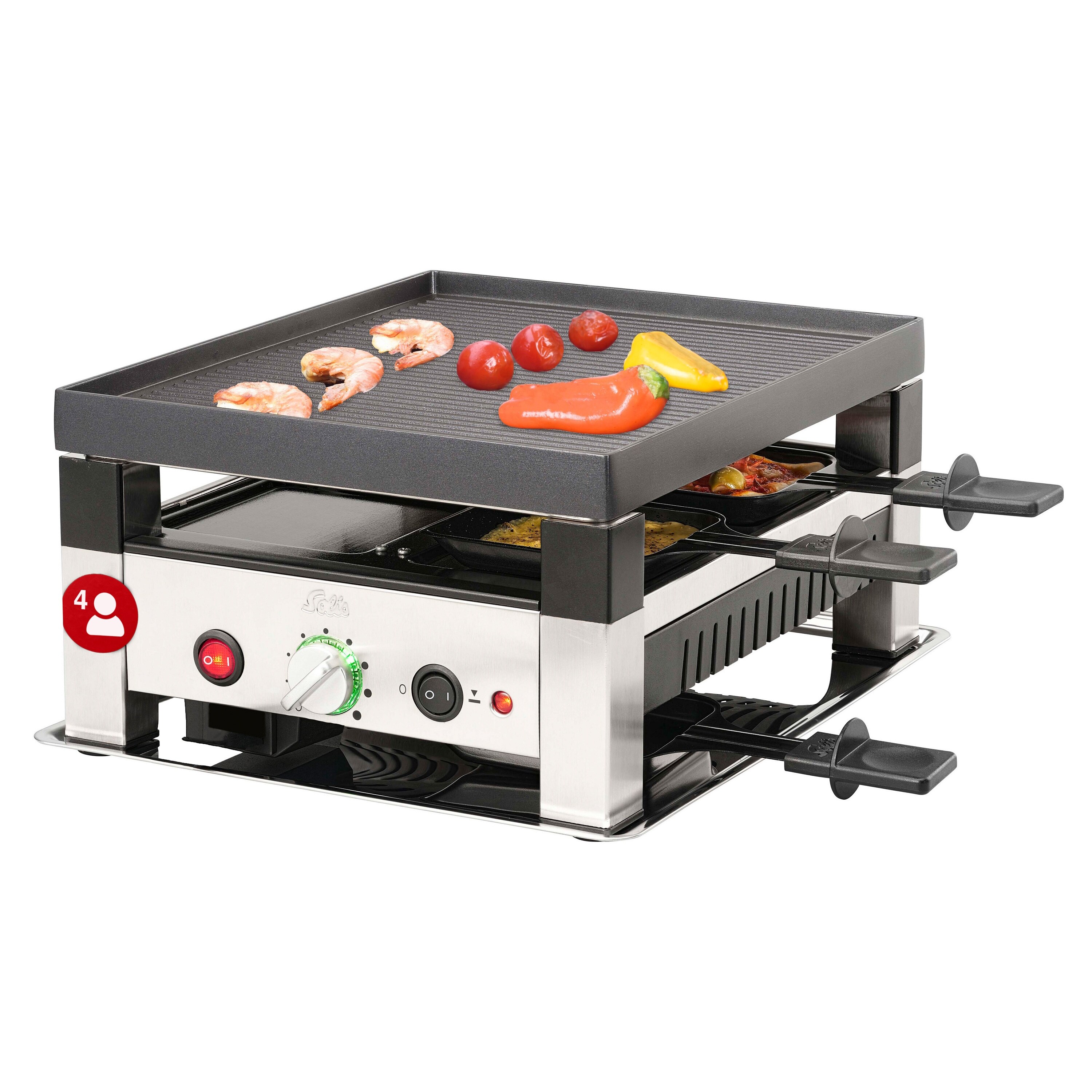 Solis 5 in 1 Raclette Tischgrill, 1020W 4 Personen Mini Pizza Mini Wok - Bild 1