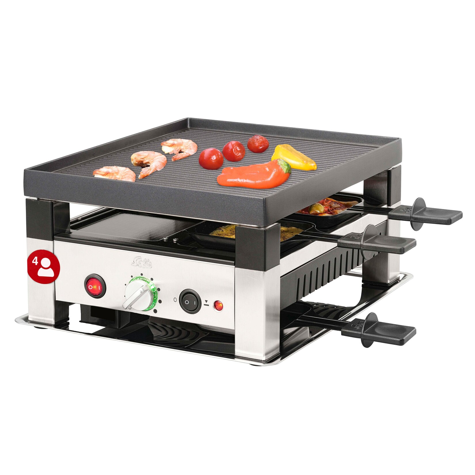 Solis 5 in 1 Raclette Tischgrill, 1020W 4 Personen Mini Pizza Mini Wok | 07611210977568