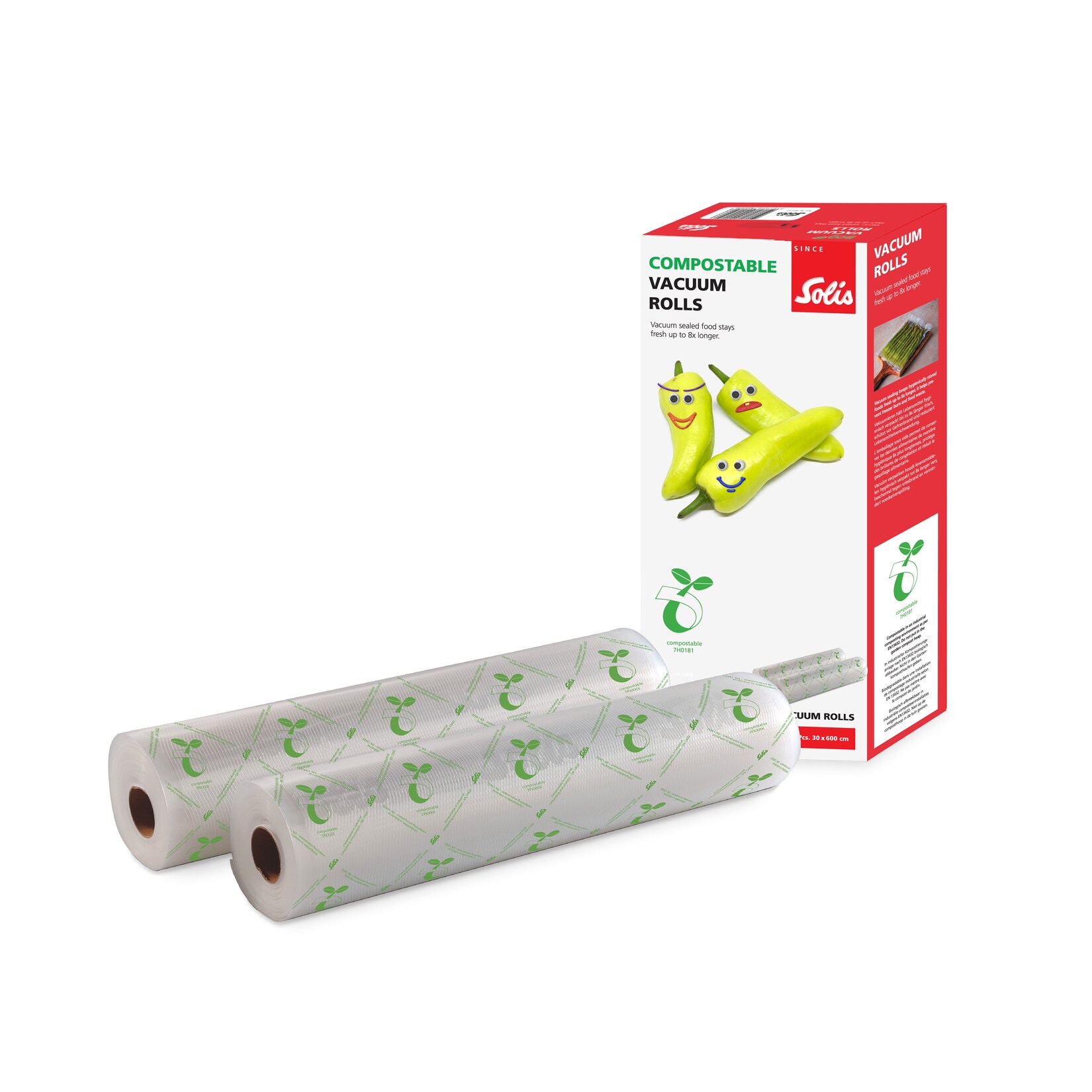 Solis kompostierbare Vakuumierfolie, 2 Rollen kompostierbar, 160µm 600x30cm | 07611210923008