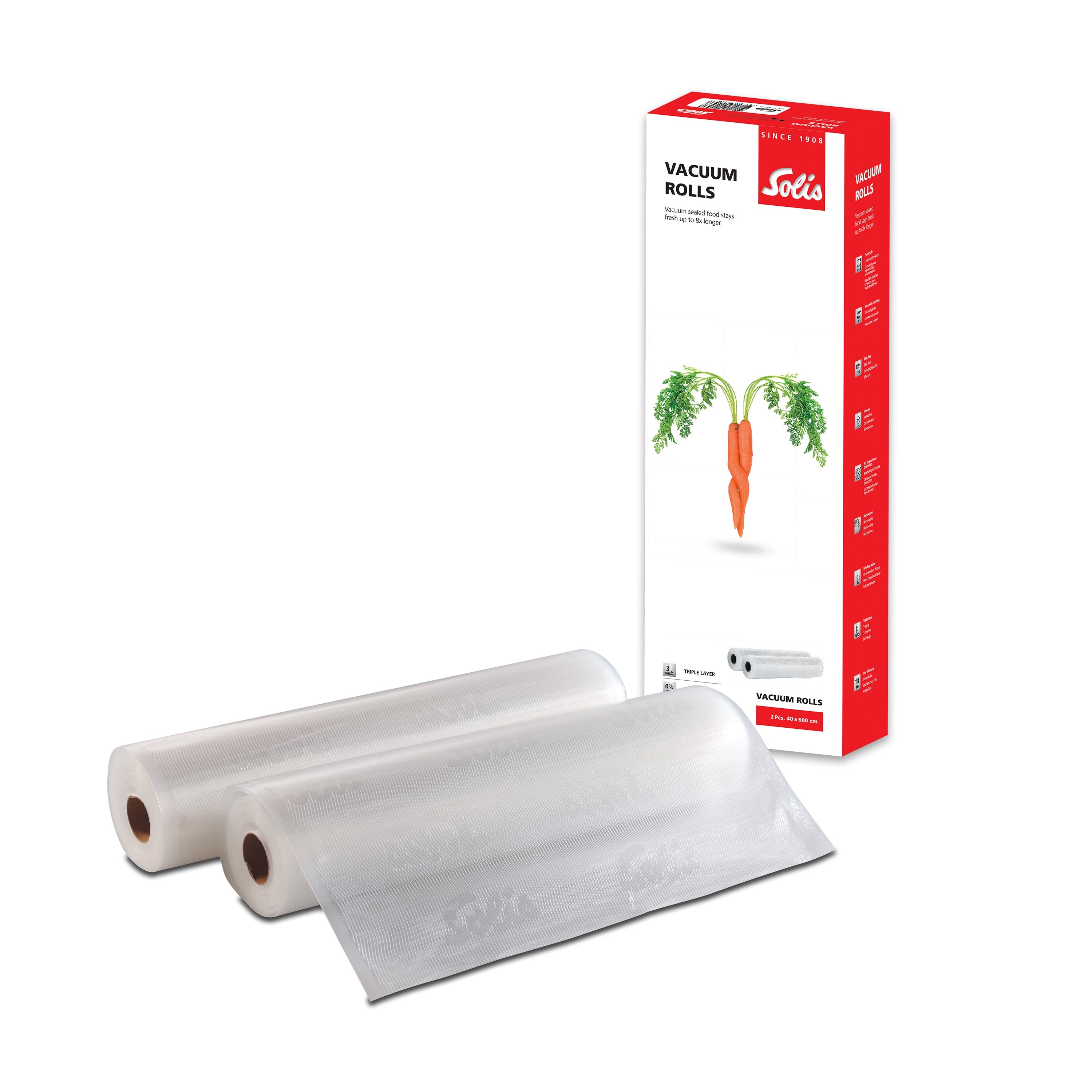 Solis Vakuumierfolie, 2 Rollen BPA-frei, 600x40 cm, Dicke 110 &micro;m - Bild 1