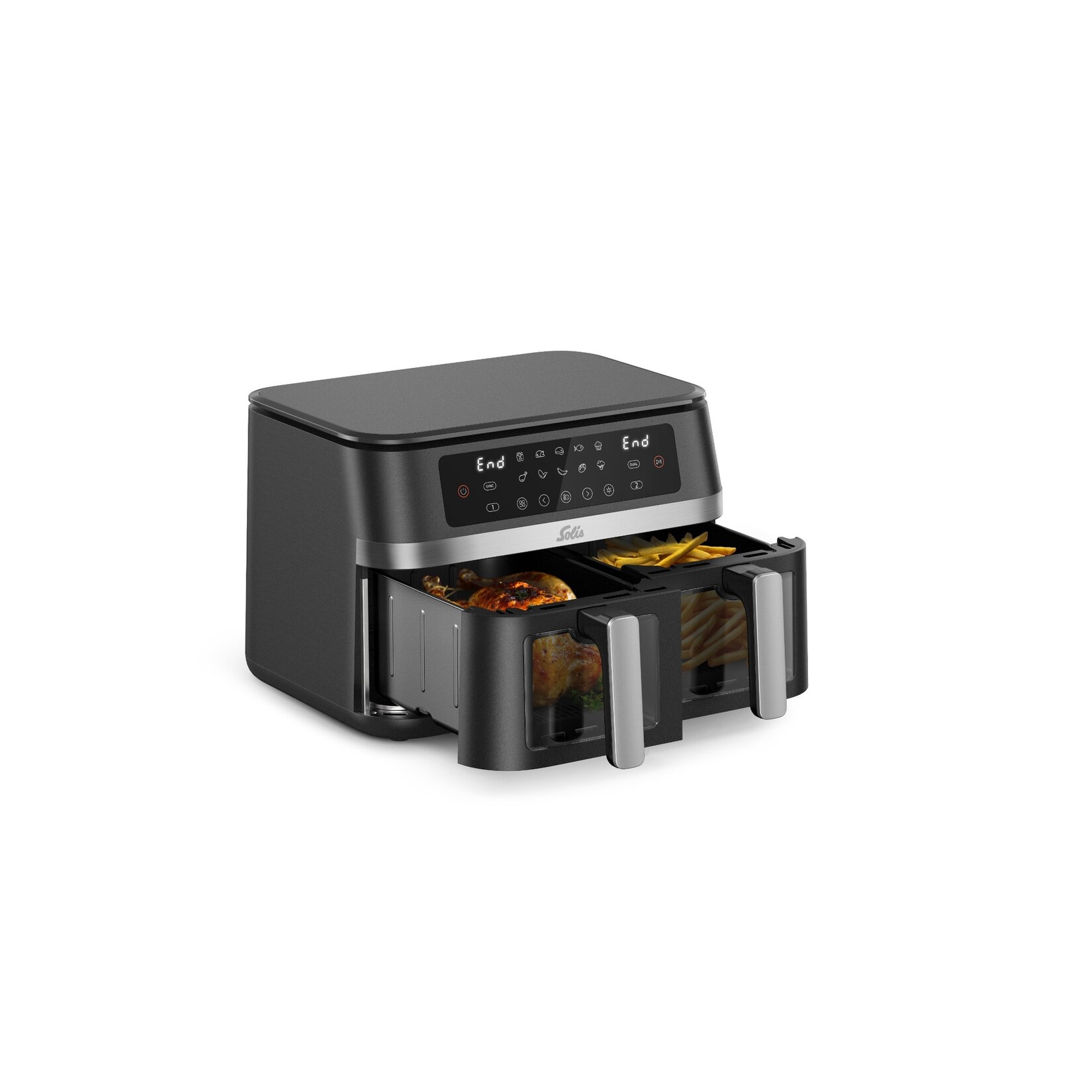 Solis Air Fryer Duo Heißluftfritteuse mit 2 Kammern &  Volumen