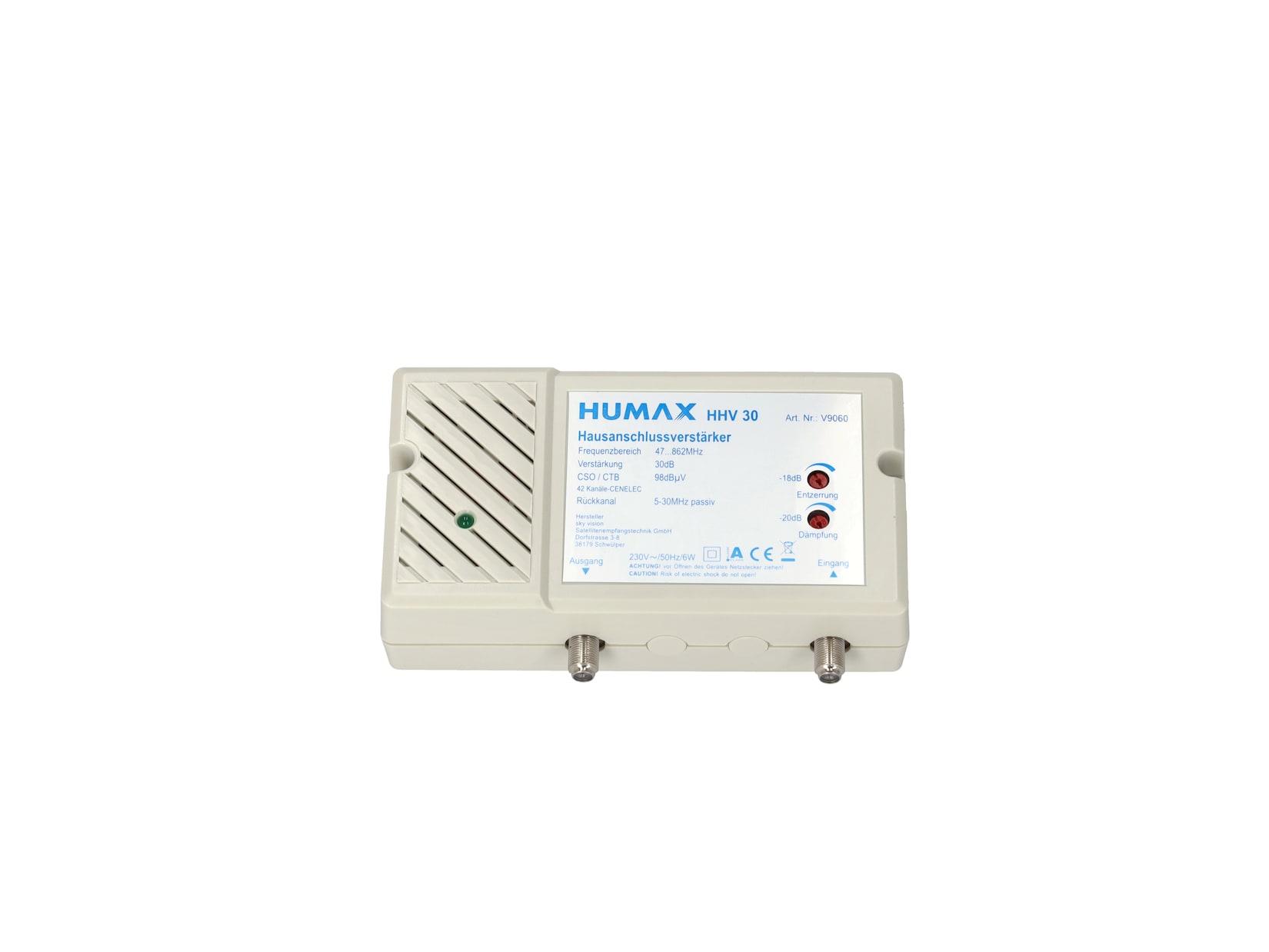 Humax Hausanschlussverstärker, Rauschmaß 7,5 dB, Verstärkung 30 dB | 04043745990607