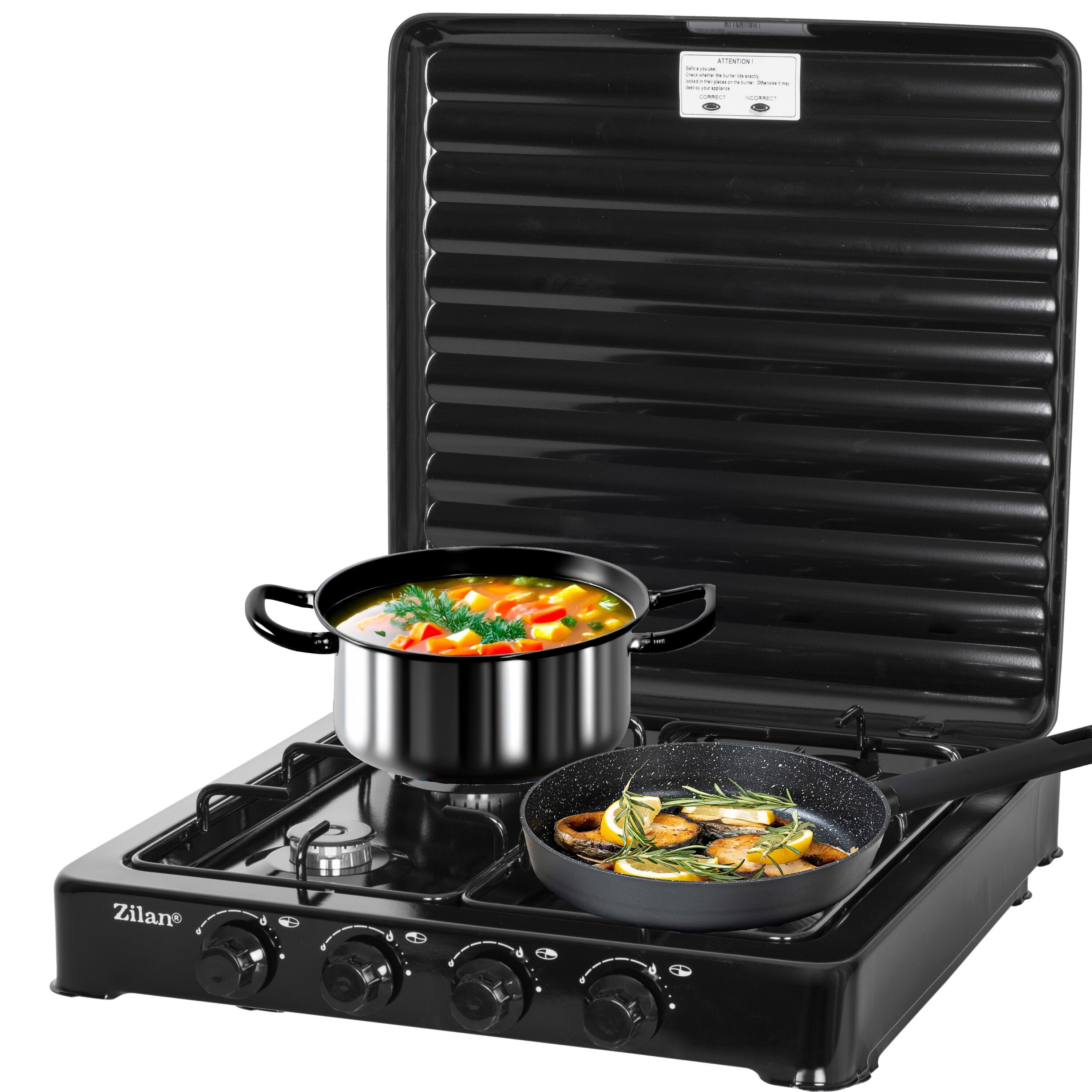 Zilan Gaskocher 4 flammig Campingkocher Kochfeld Gasherd schwarz - Bild 1