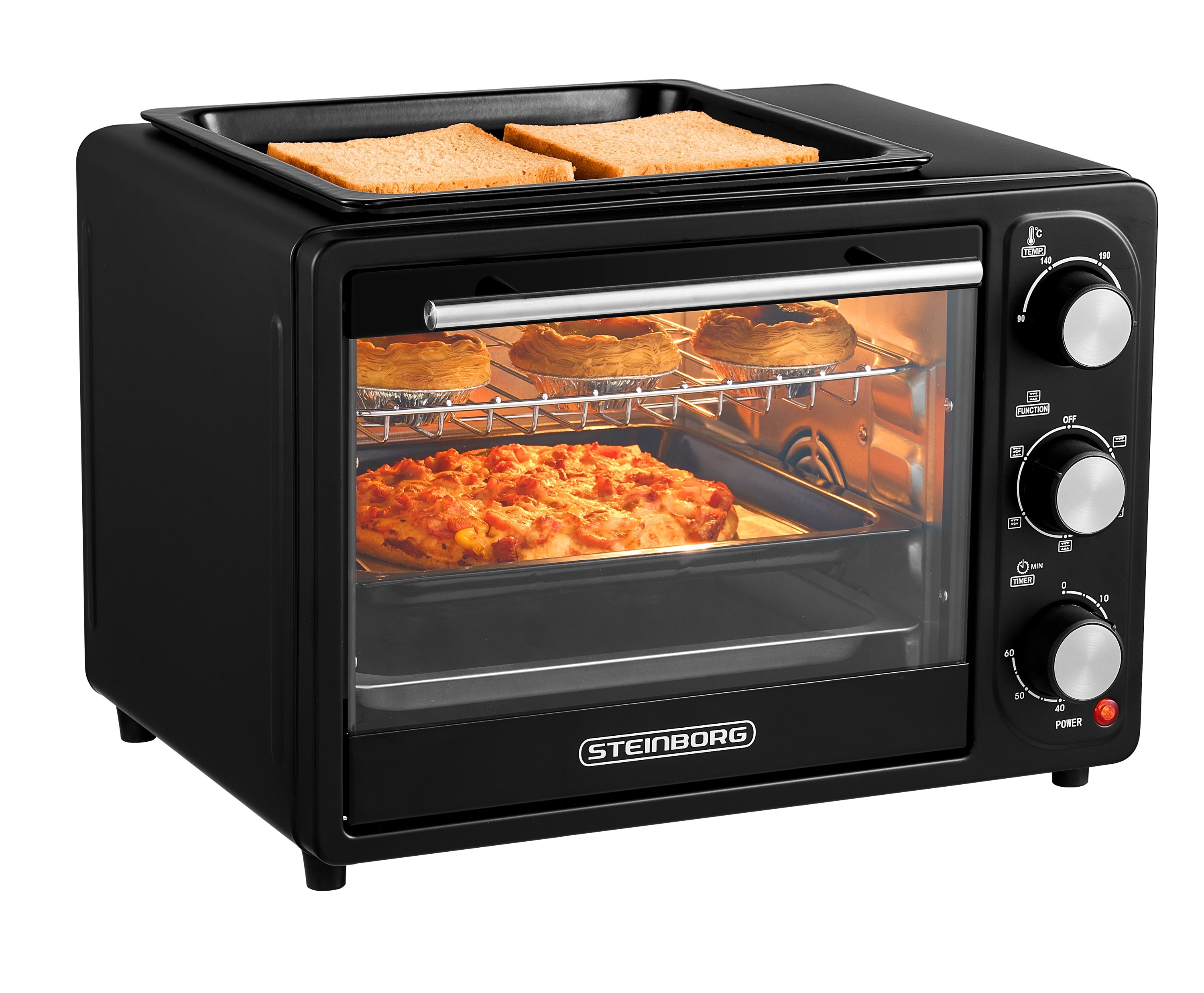 Steinborg 3in1 Minibackofen 20L mit Grillplatte Umluft 1300W schwarz - Bild 1