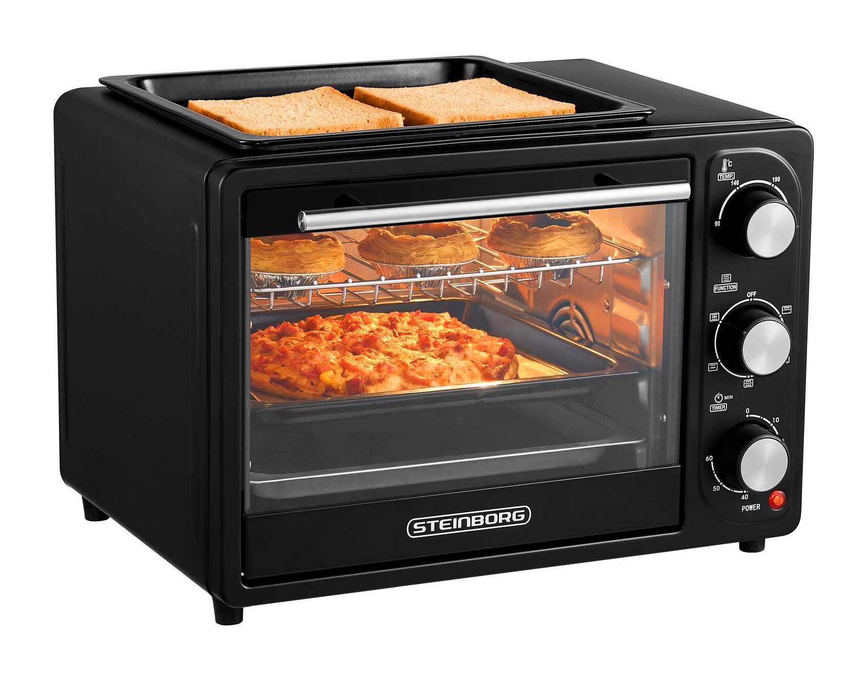 Steinborg 3in1 Minibackofen 20L mit Grillplatte Umluft 1300W schwarz | 04260460588135