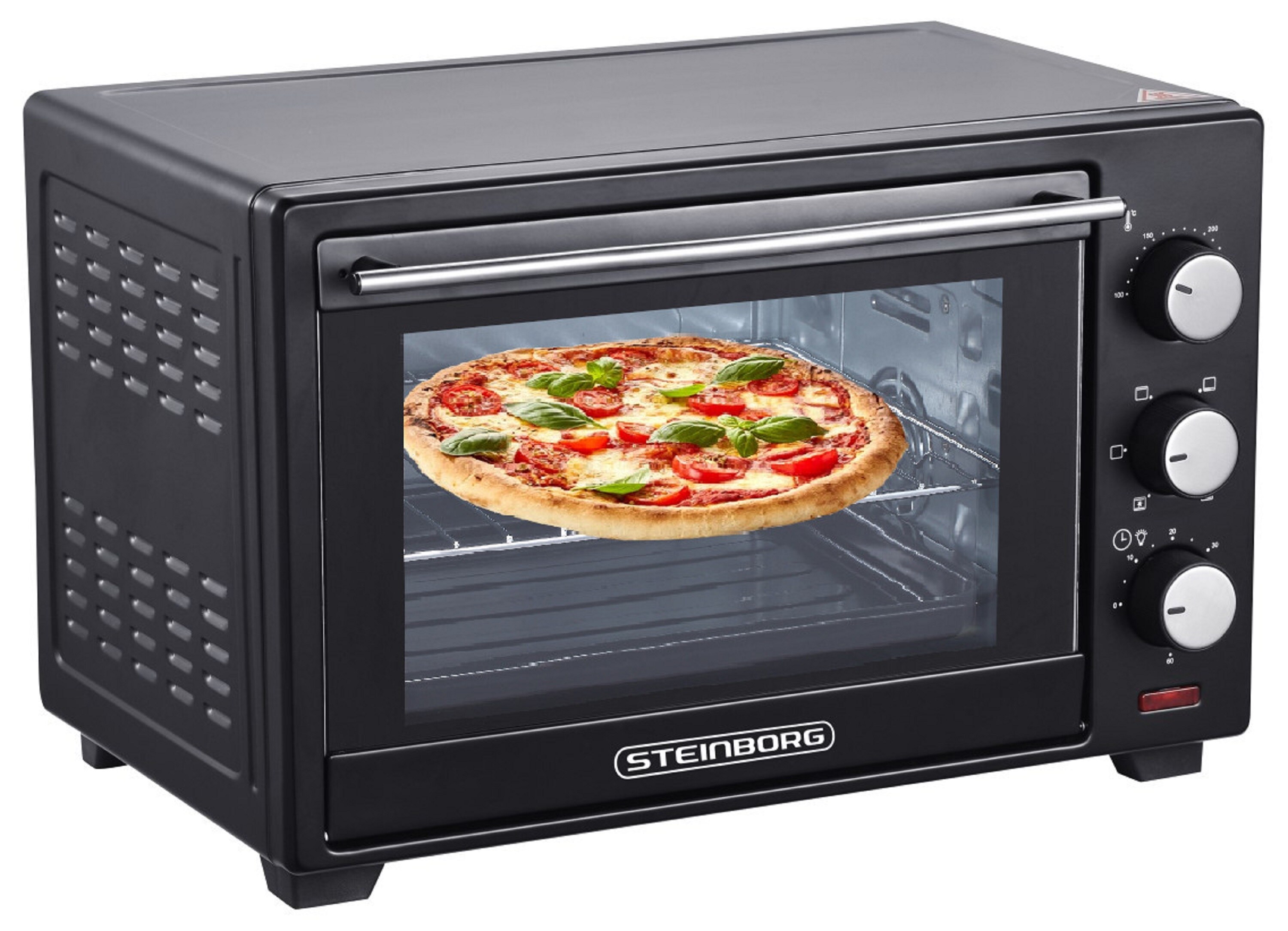 Steinborg Minibackofen Pizzaofen 25L mit Umluft 1600W schwarz - Bild 1
