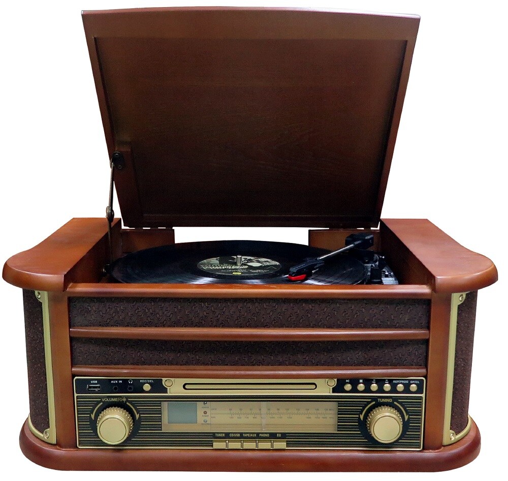 Cyberlux Nostalgie Holz Plattenspieler Retro Kompaktanlage CD/MP3 USB