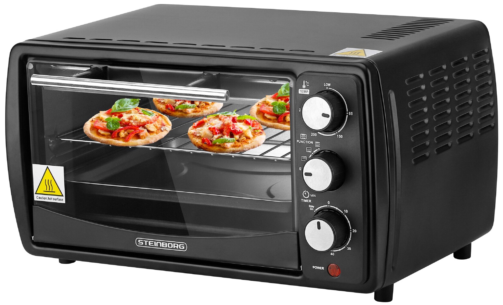 Minibackofen Pizzaofen 60 min. Timer 1200W schwarz