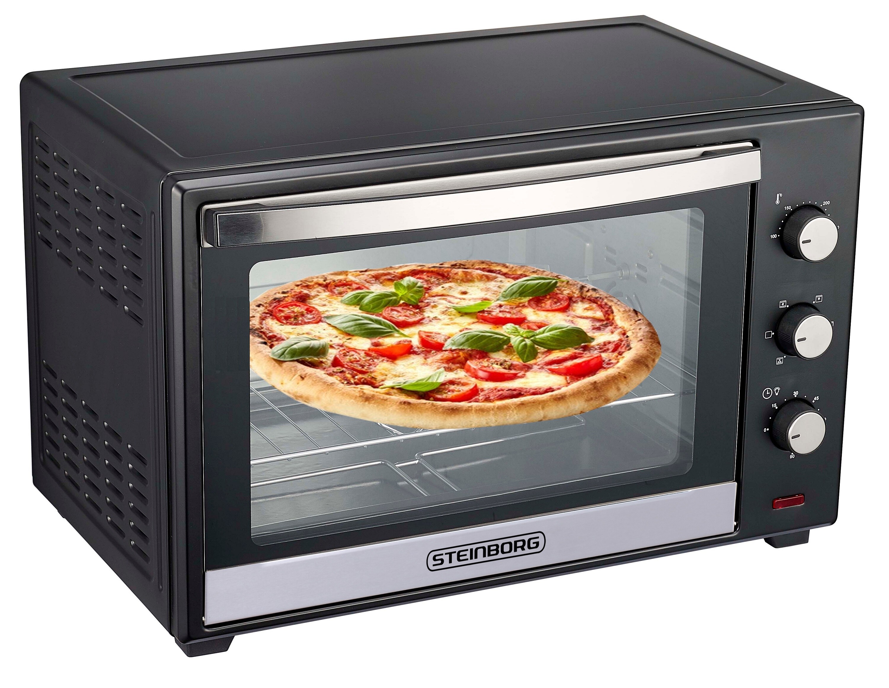 Steinborg Minibackofen 60L Pizzaofen 90 min. Timer 2000W schwarz - Bild 1