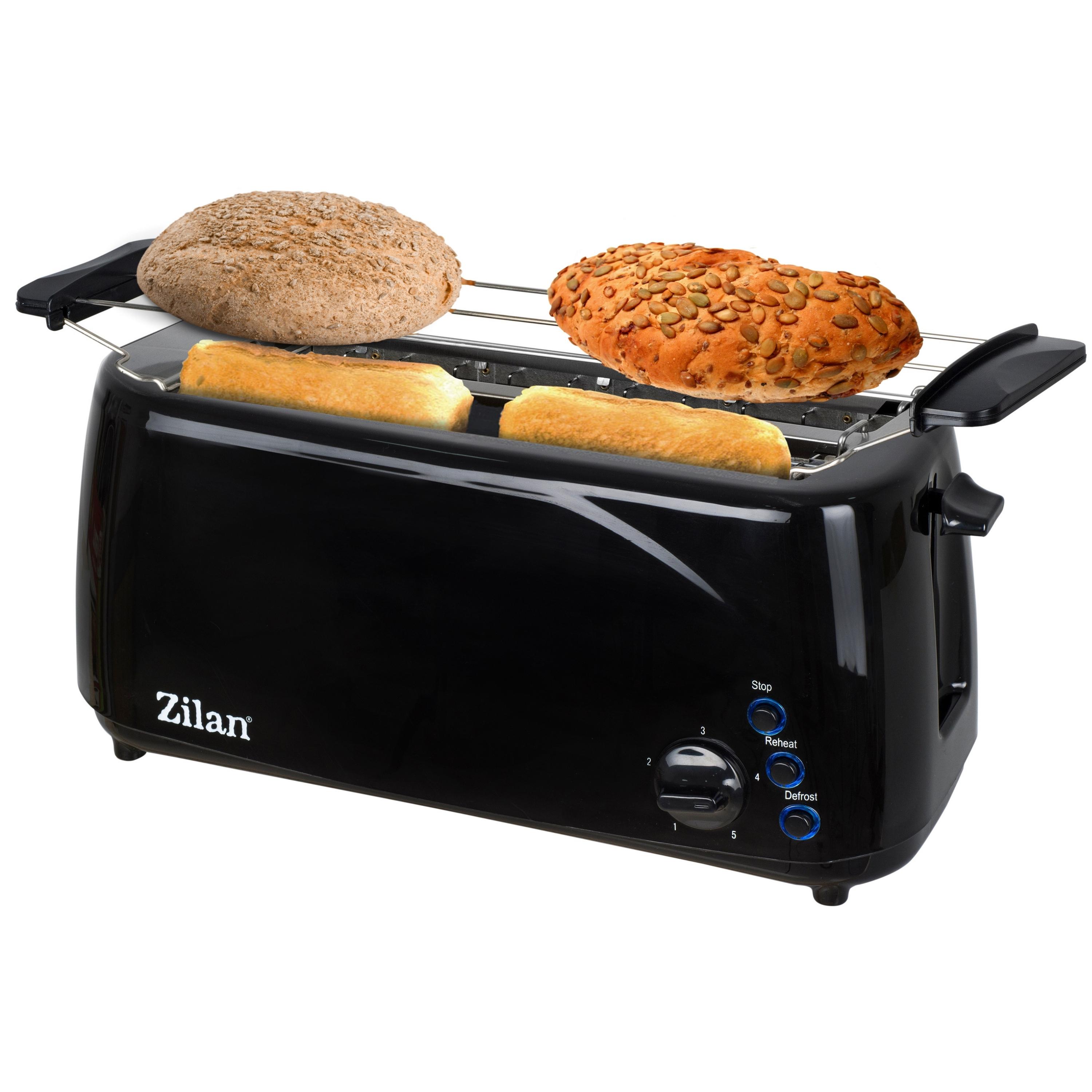 Zilan Langschlitz Toaster 4 Scheiben 1400W Br&ouml;tchenaufsatz schwarz - Bild 1