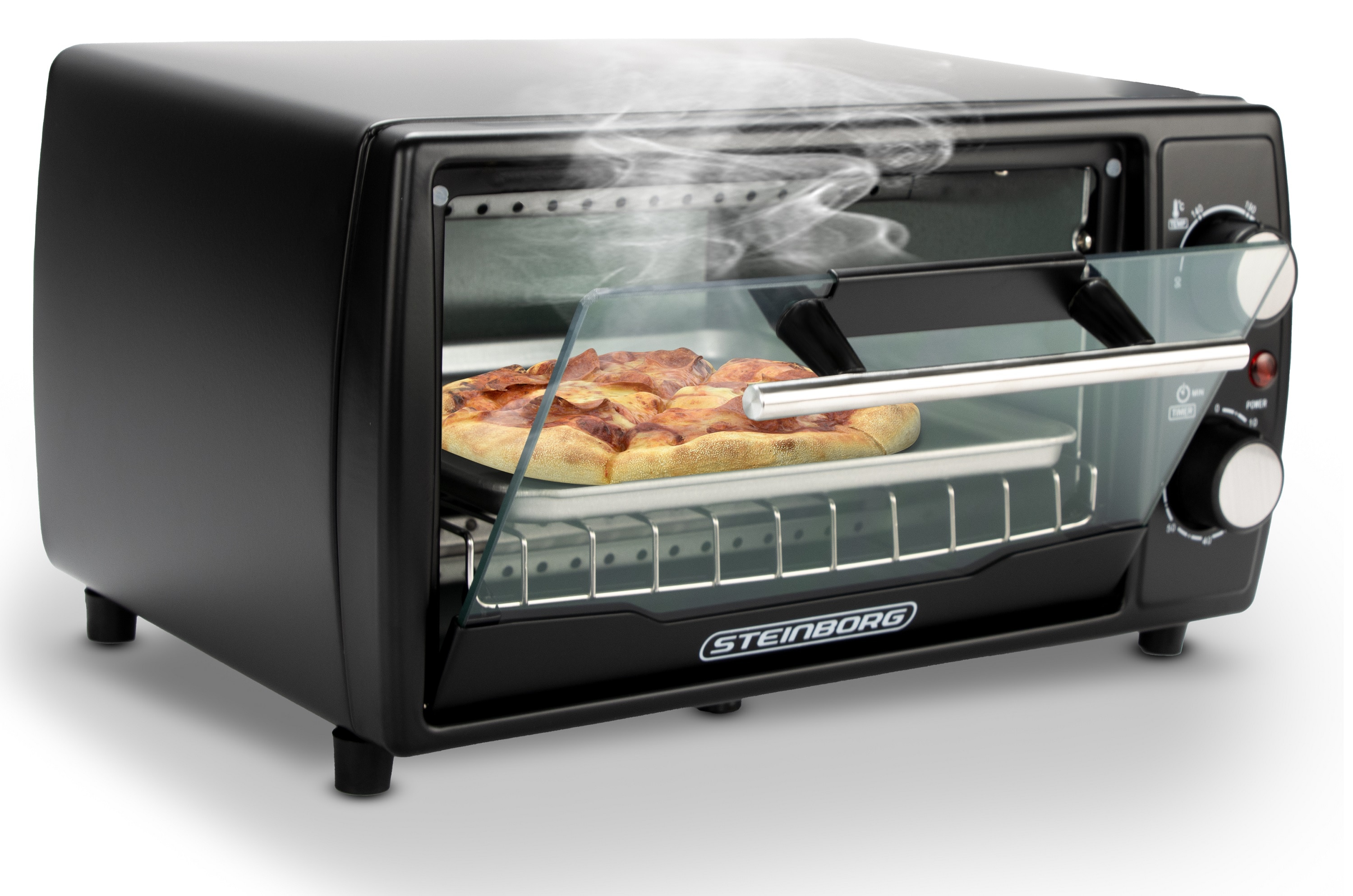 Steinborg Minibackofen 10L Pizzaofen 60 min. Timer 1000W schwarz - Bild 1