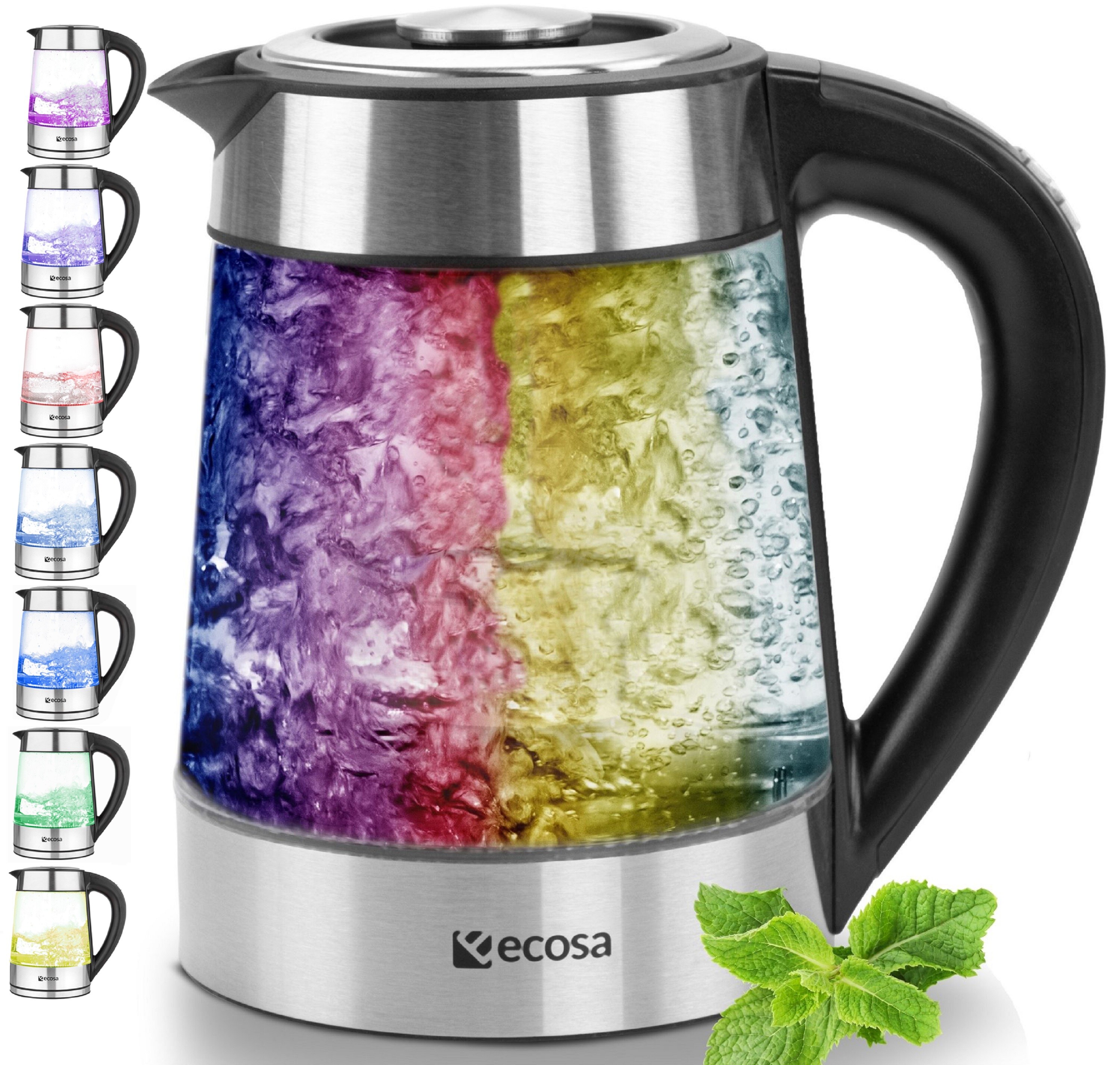Ecosa Glas Wasserkocher m. Temperatureinstellung LED Beleuchtung 1.7L - Bild 1