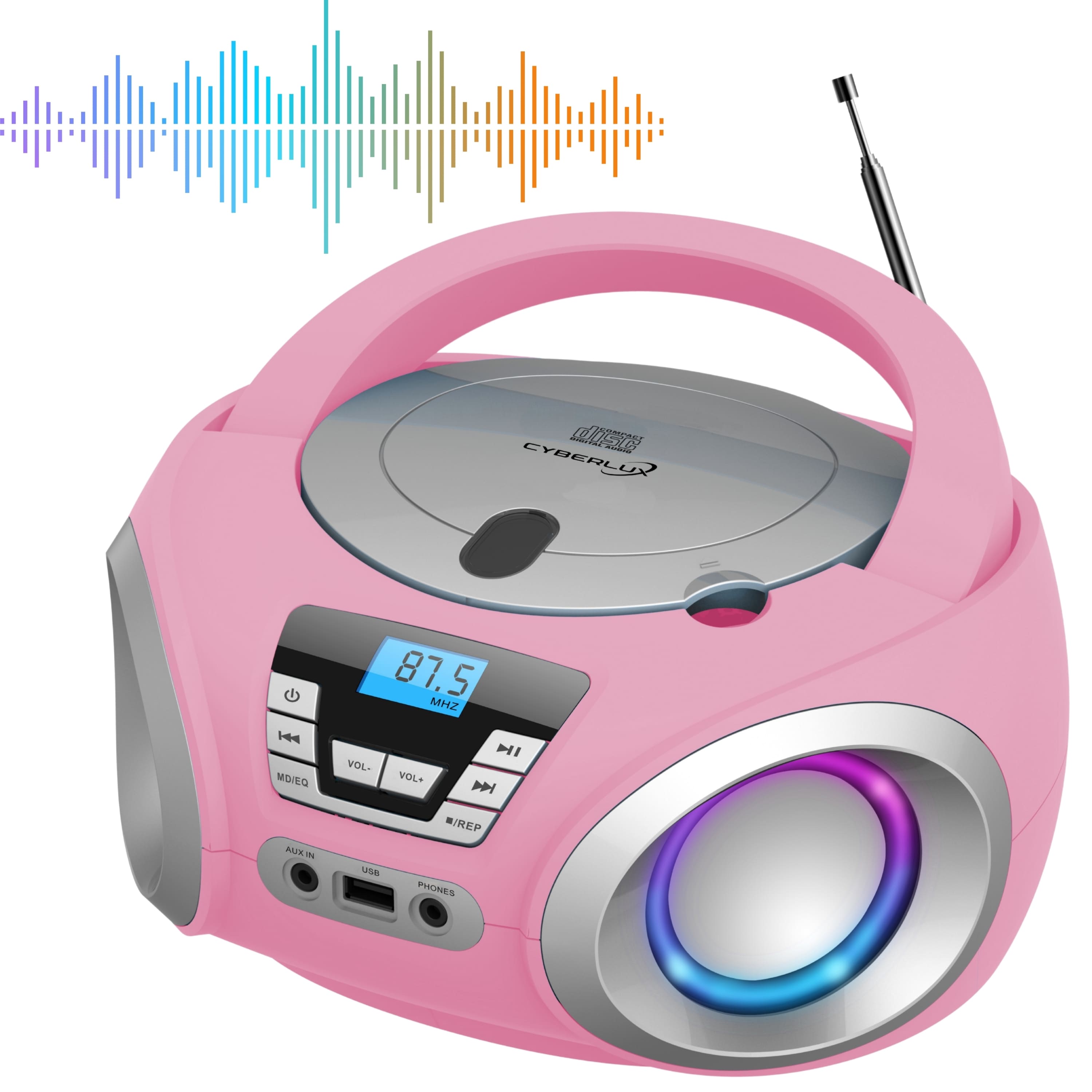 Cyberlux CD-Player mit LED-Beleuchtung CD/MP3 USB Kinder Radio pink - Bild 1