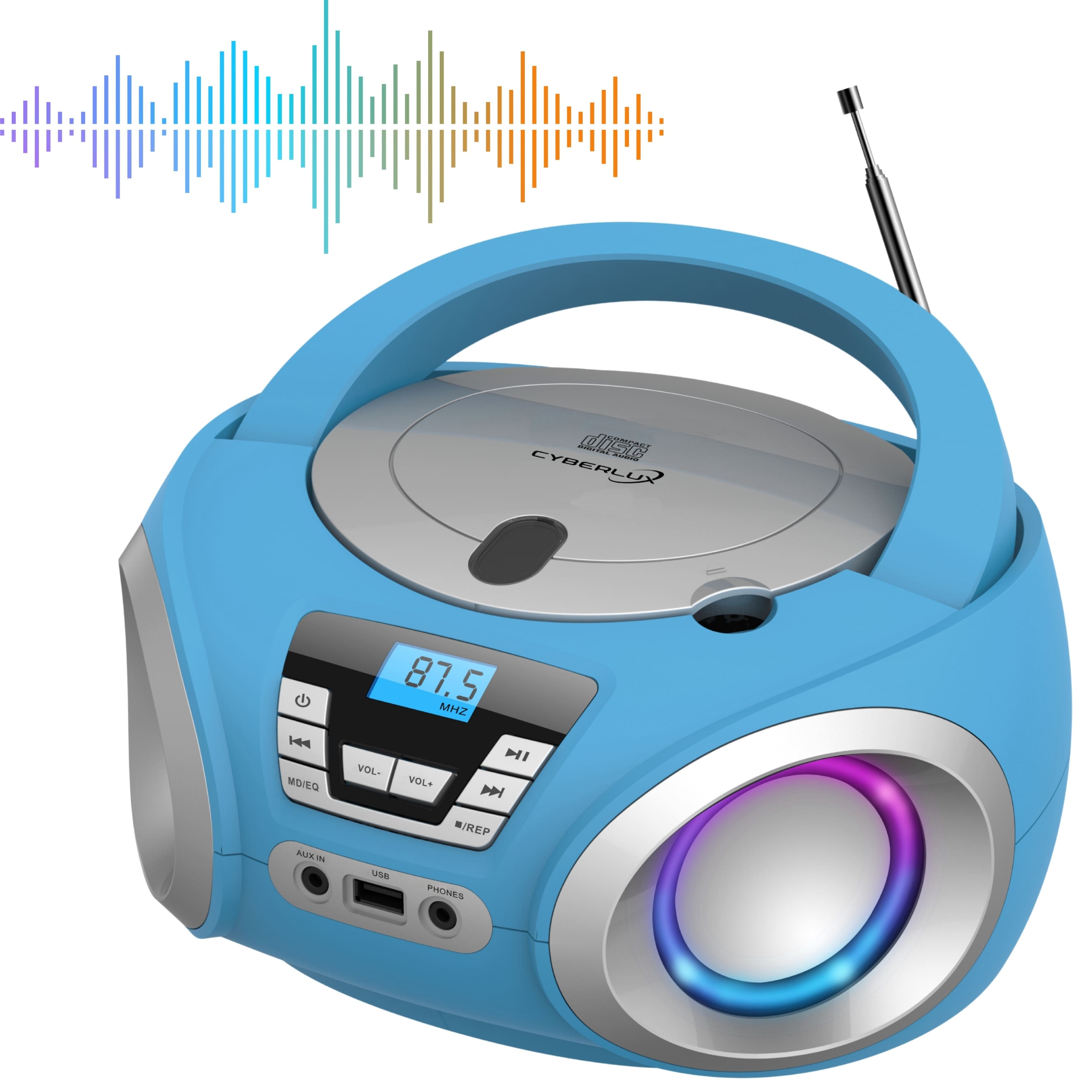 Cyberlux CD-Player mit LED-Beleuchtung CD/MP3 USB Kinder Radio blau - Bild 1