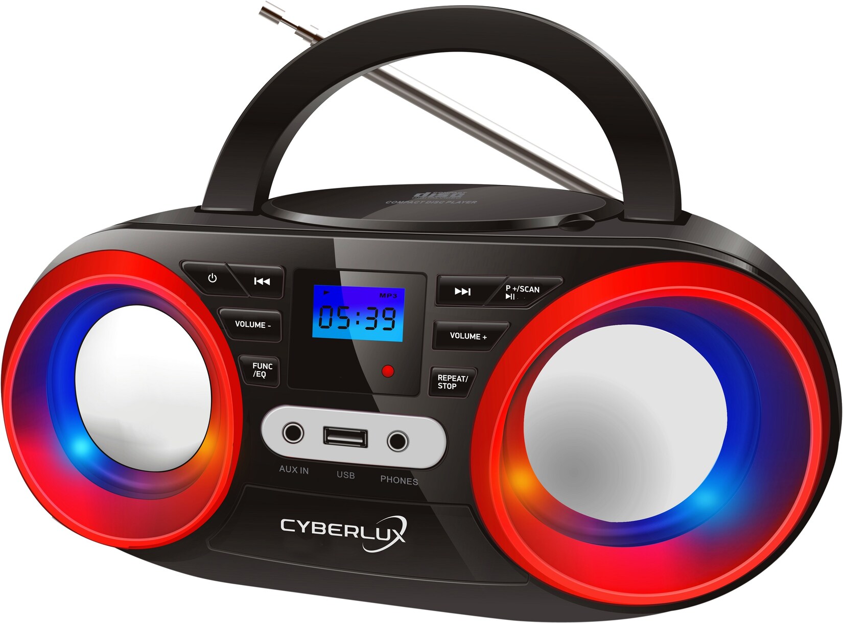 Cyberlux CD-Player m. LED-Beleuchtung USB Kinder Radio Schwarz/Rot | 04260633471165