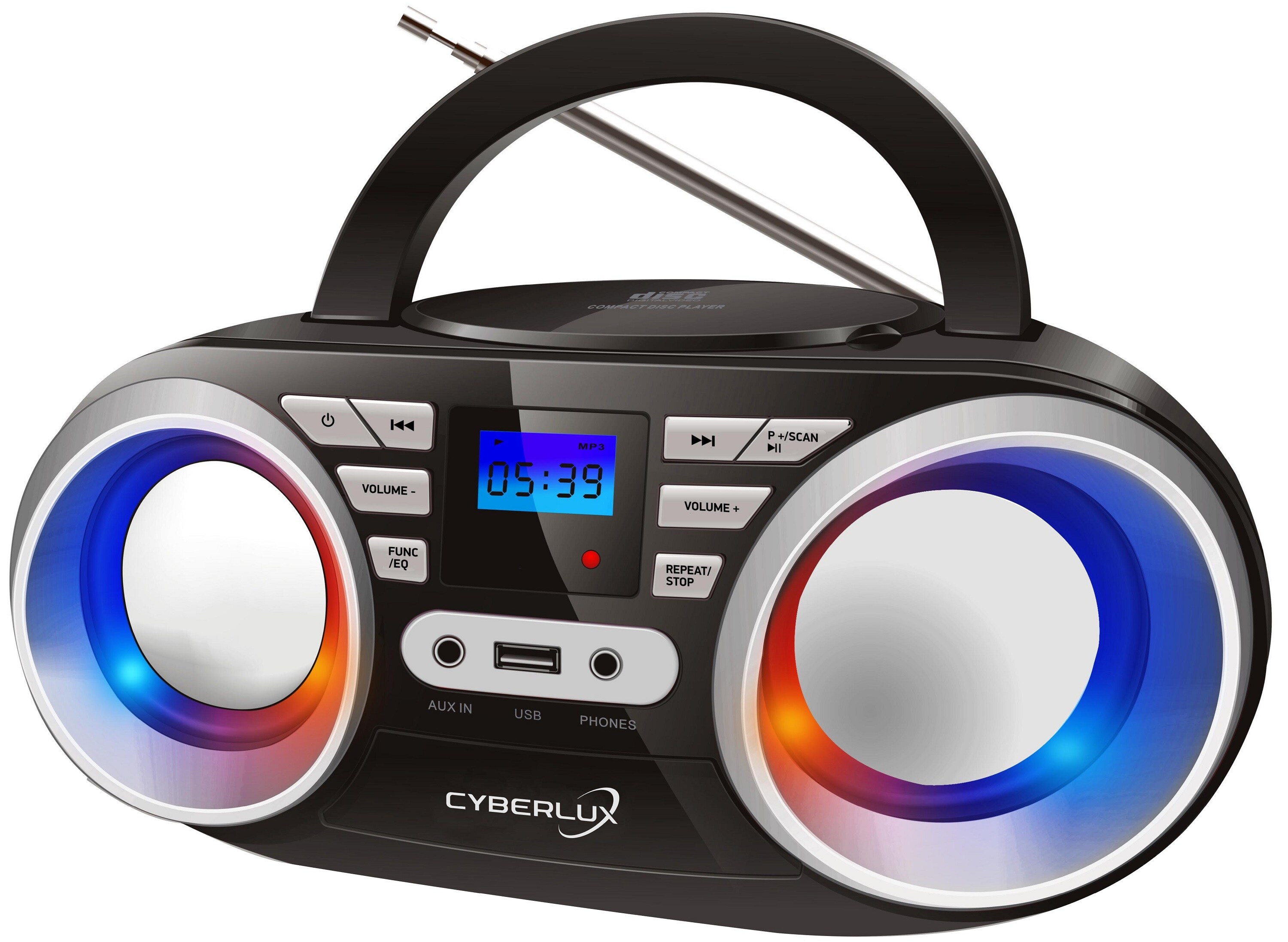 Cyberlux CD-Player m. LED-Beleuchtung USB Kinder Radio Schwarz/Silber - Bild 1