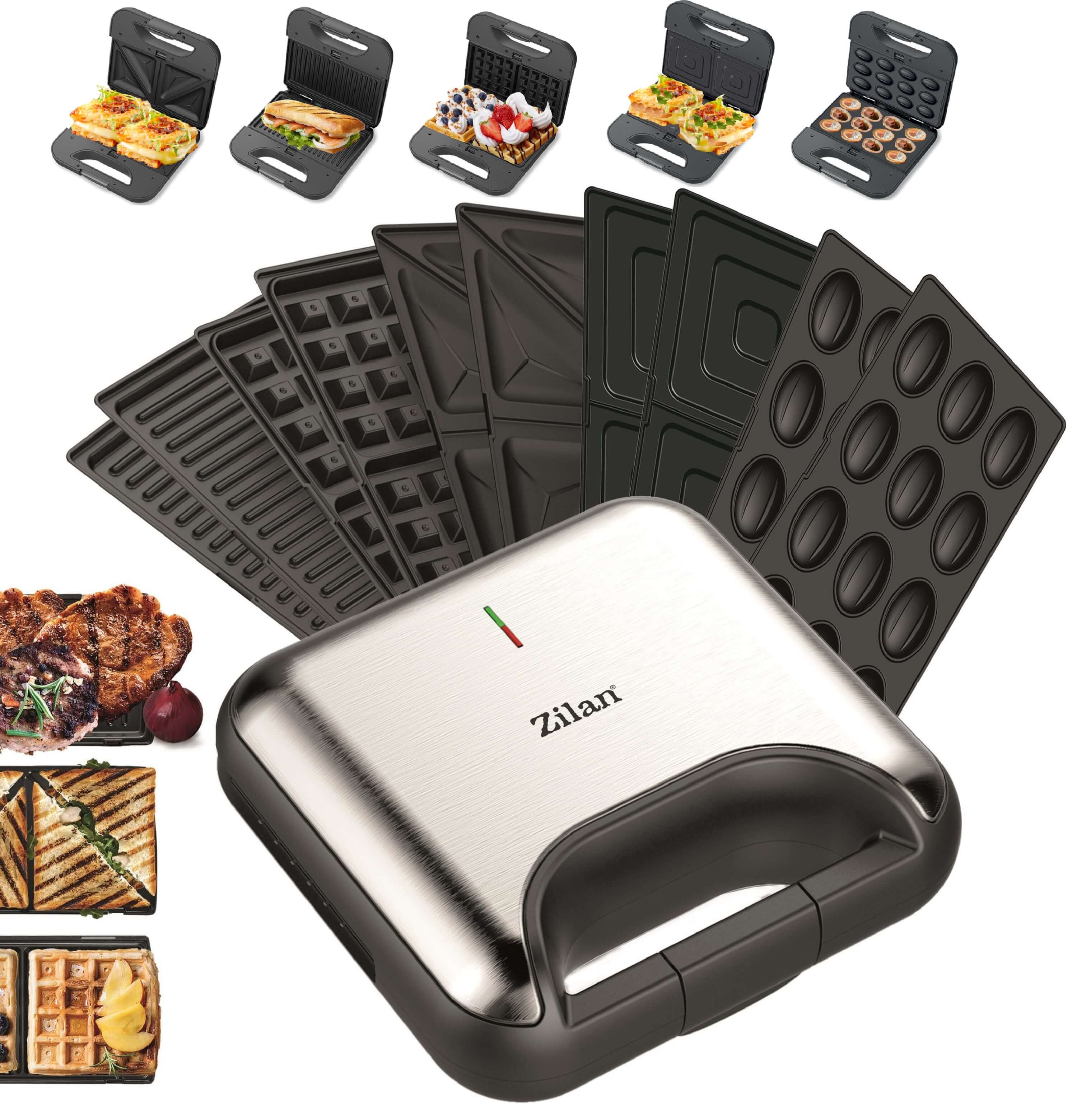 Zilan 5in1 Sandwichmaker Kontaktgrill Waffeleisen Zaubernuss 800W - Bild 1