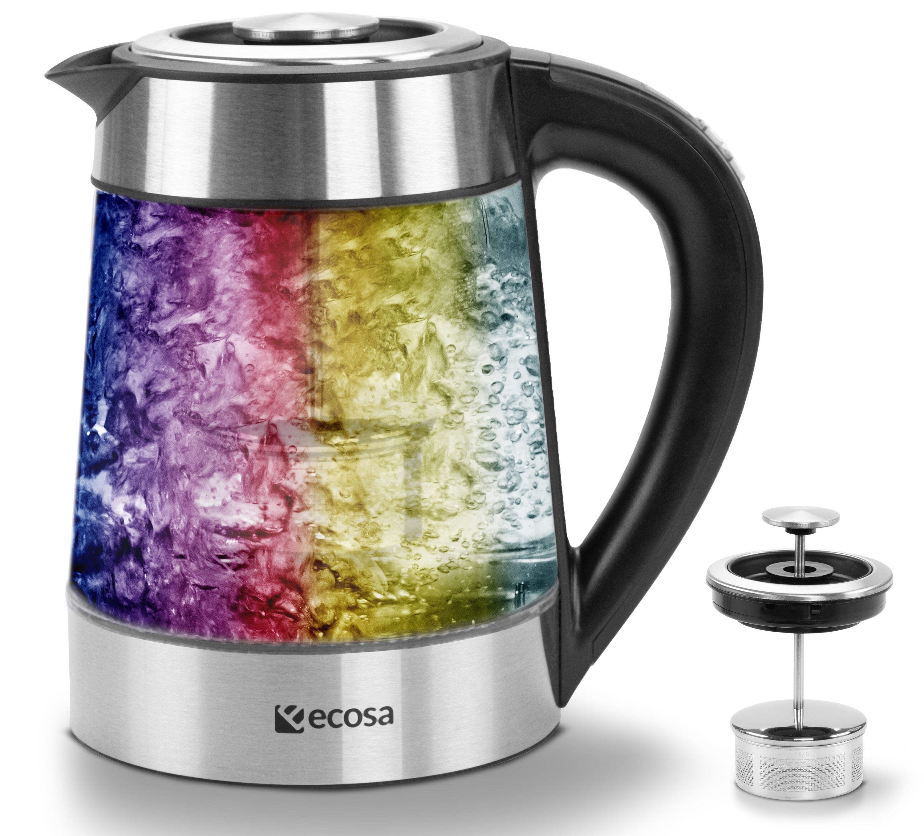 Ecosa Glas Wasserkocher m. Temperatureinstellung Teefilter LED 1.7L - Bild 1
