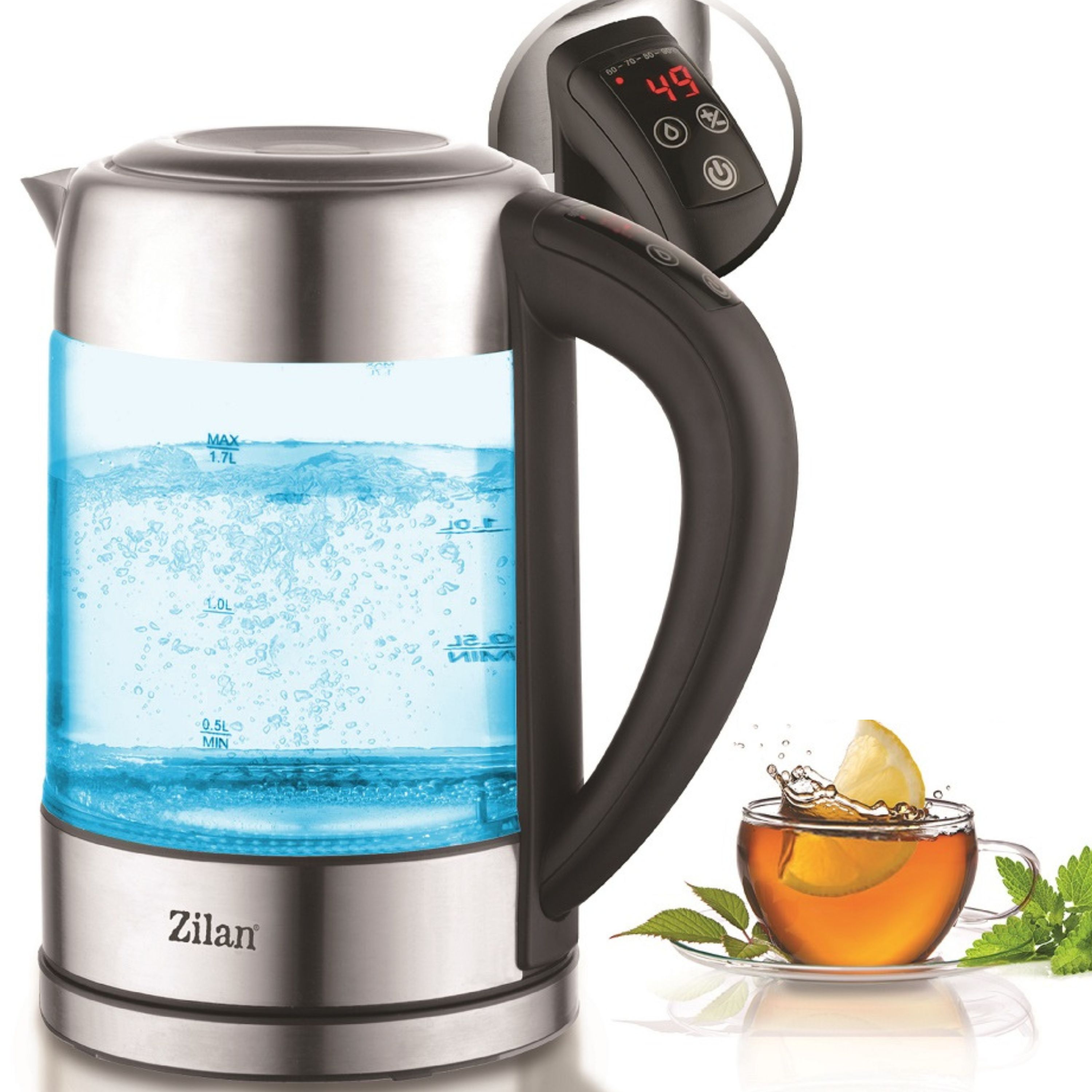 Zilan Glas Wasserkocher mit Temperaturwahl LED-Beleuchtung 1.7L 2200W - Bild 1