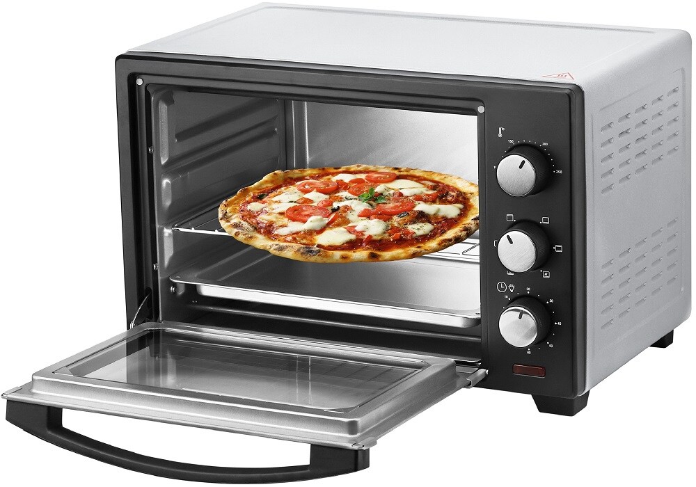 Steinborg Minibackofen Pizzaofen 25L mit Umluft 1600W silber | 04260677790789