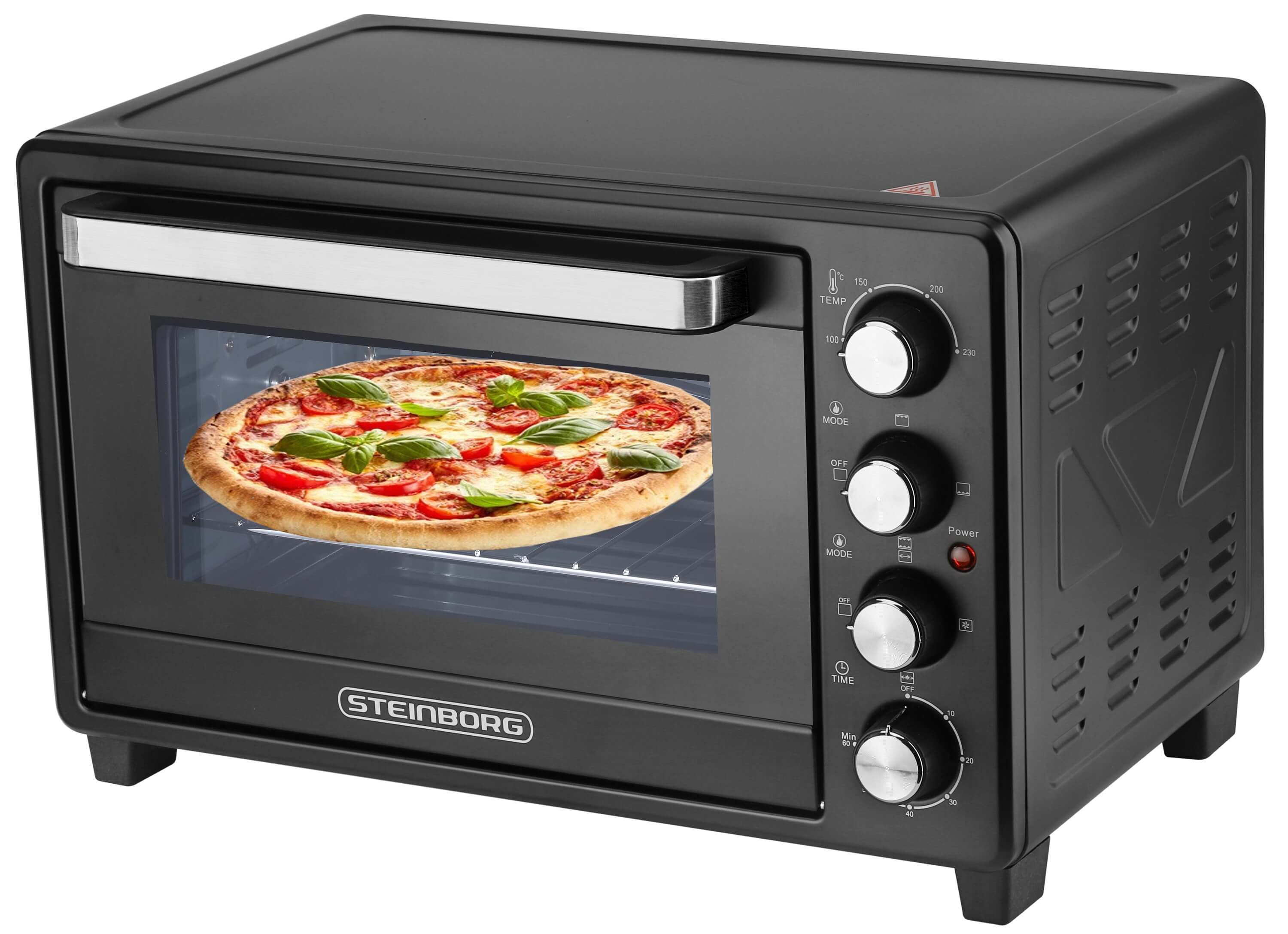 Steinborg Minibackofen Pizzaofen 35L mit Umluft 1600W schwar - Bild 1
