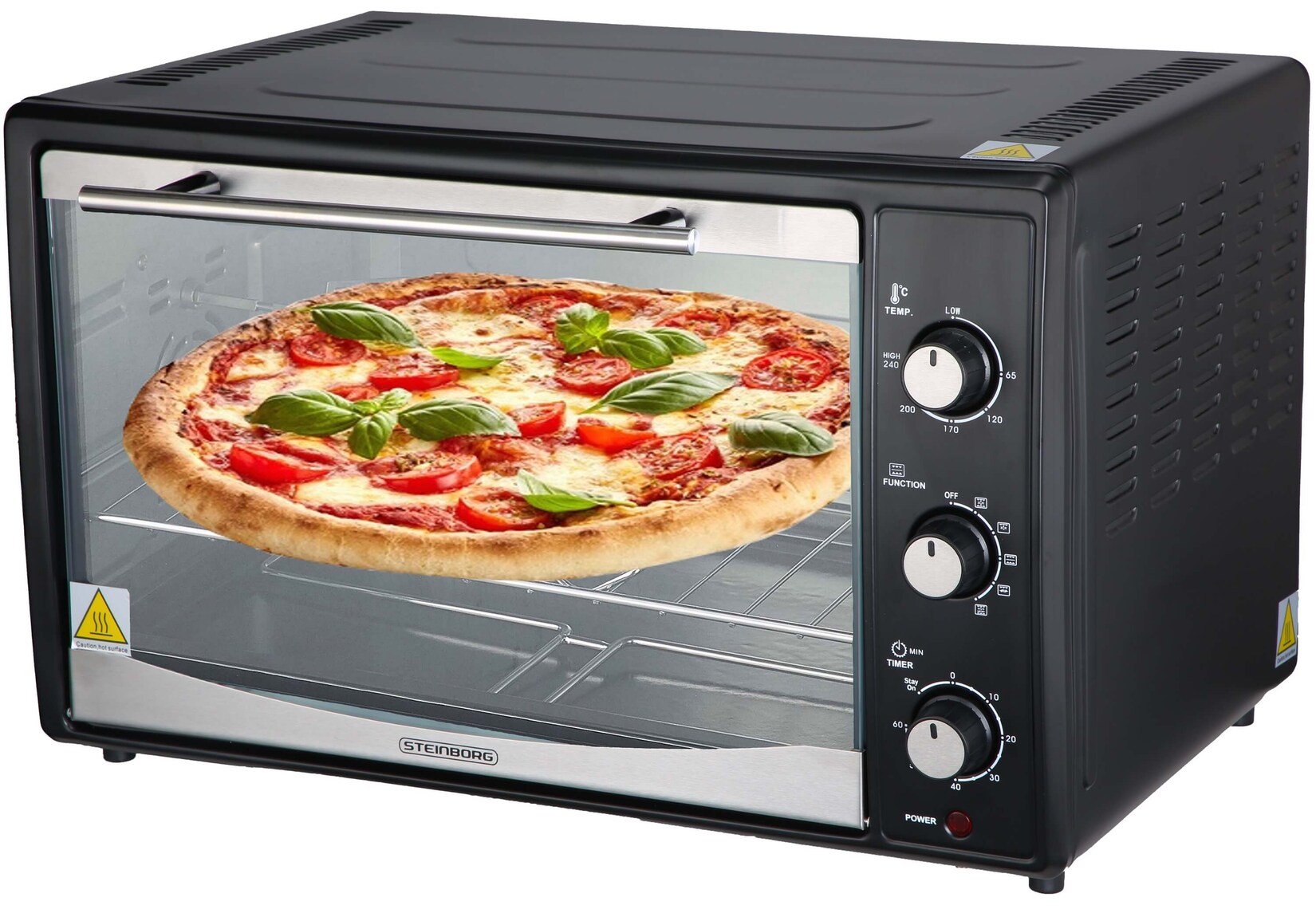 Steinborg Minibackofen Pizzaofen 45L mit Umluft 1800W schwarz | 04260677791366