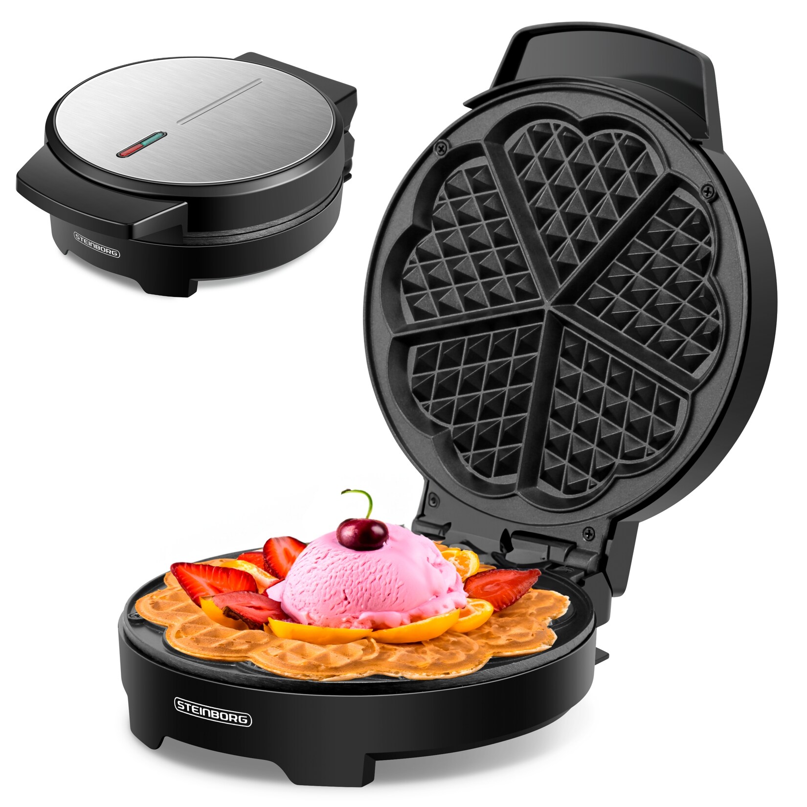 Steinborg Waffeleisen für klassische Herzwaffeln Backampel 1000W | 04260677791656