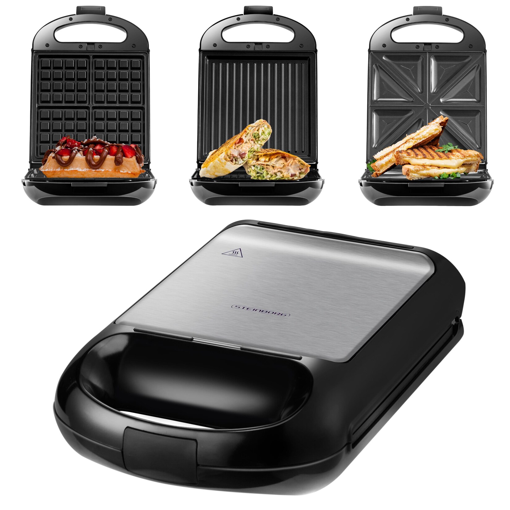 Steinborg 3in1 Sandwichmaker Kontaktgrill Waffeleisen 1200W