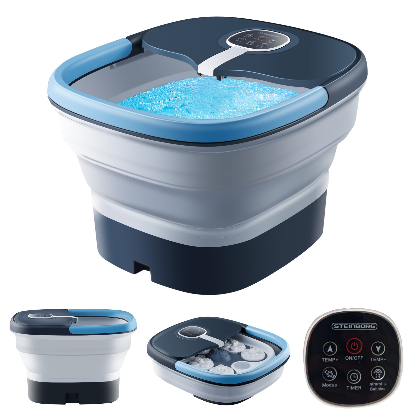 Steinborg faltbares Fußsprudelbad m. Fernbedienung Timer Platzsparend | 04260677792226