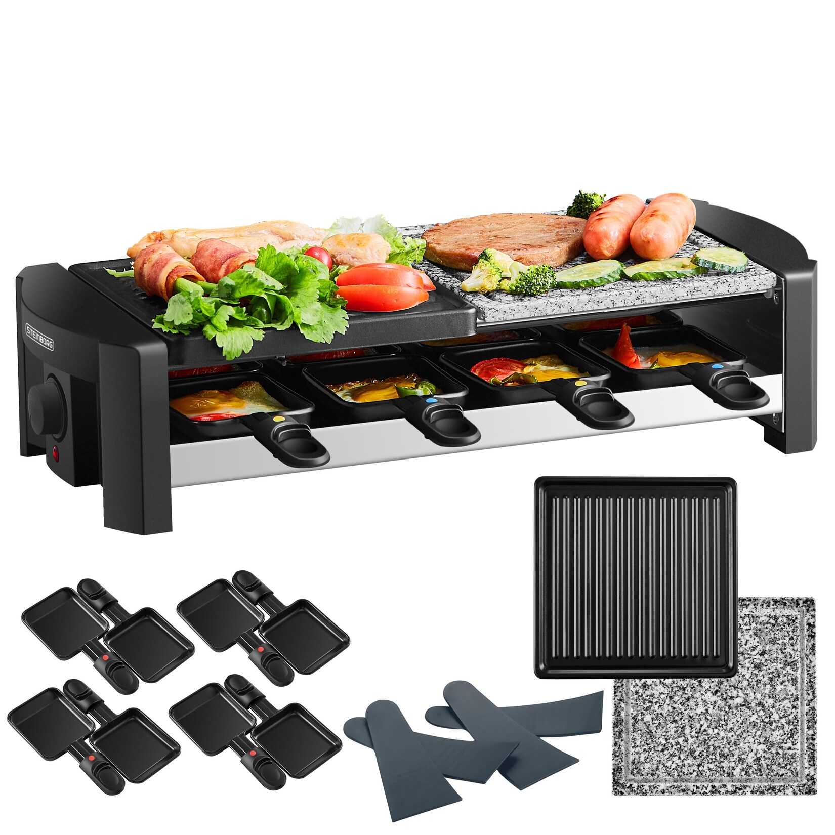 Steinborg Raclette Grill für 8 Personen m. kombinierter Grillfläche 1300W | 04260677792332