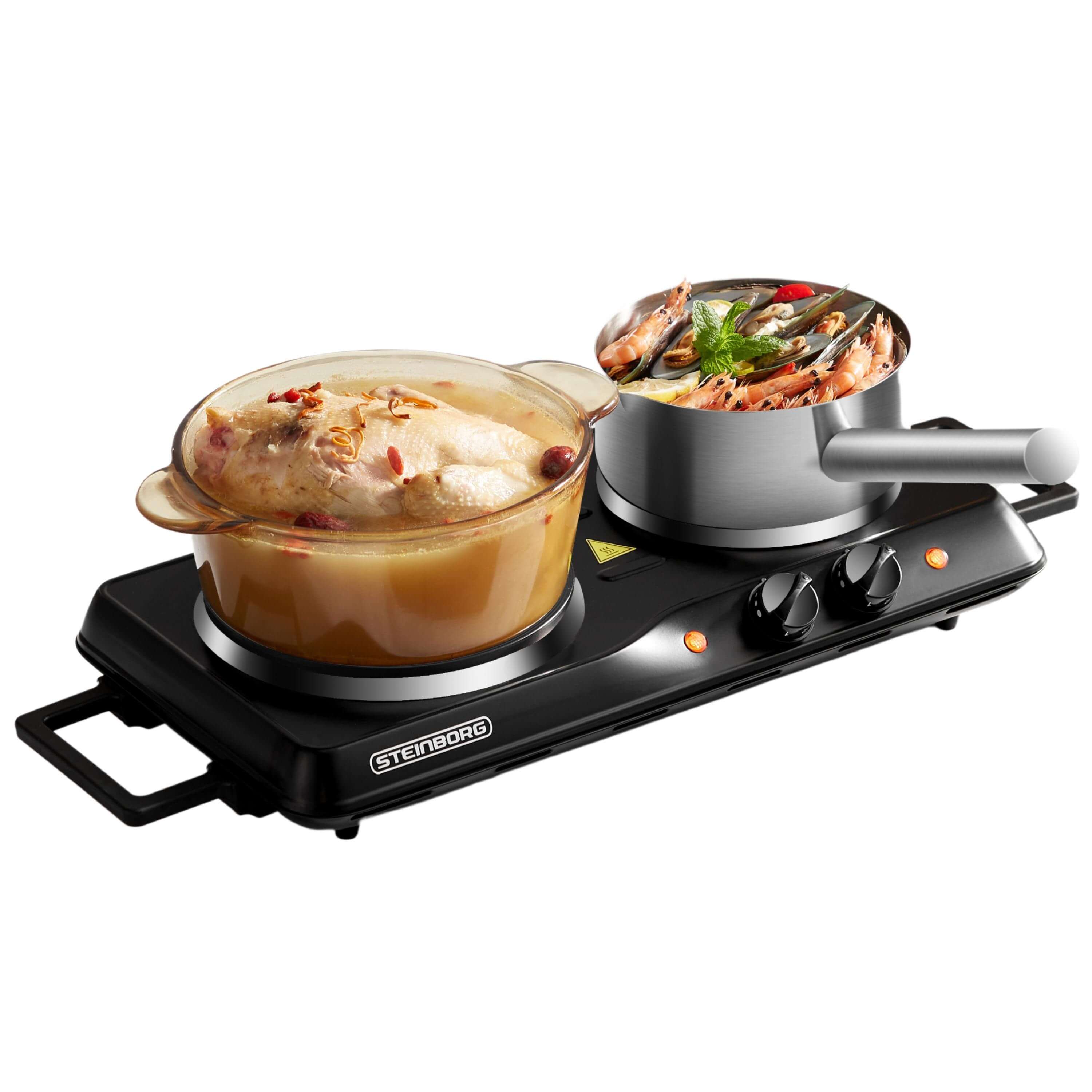 Steinborg Doppelkochplatte Herdplatte Camping Kochfeld 2500W schwarz - Bild 1