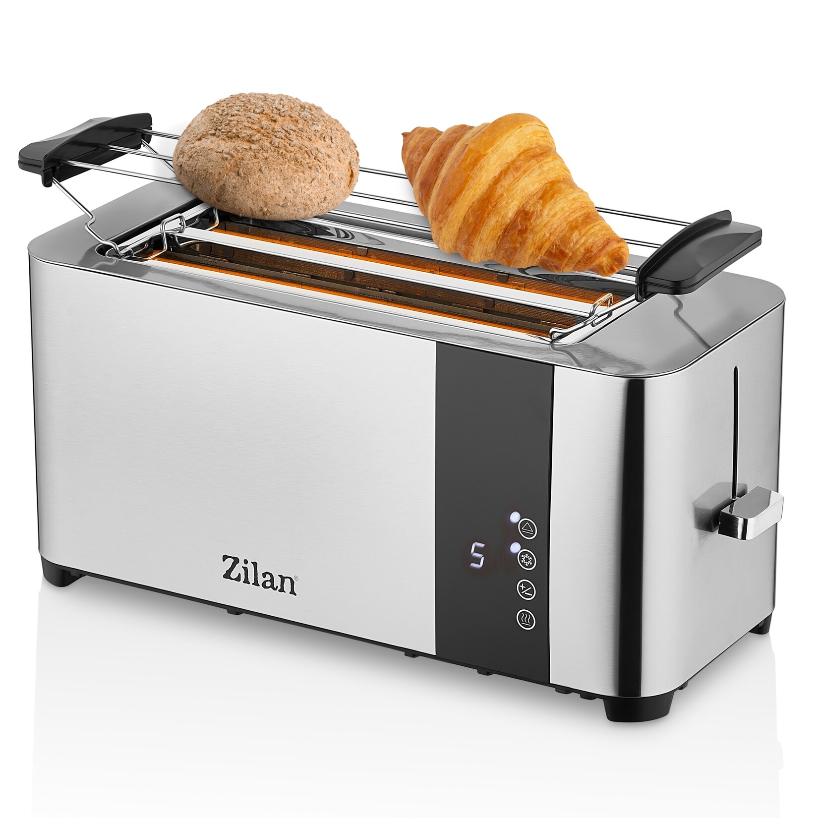 Zilan Edelstahl Langschlitz Toaster mit Brötchenaufsatz und Krümelschublade 1400 W | 08682744806234