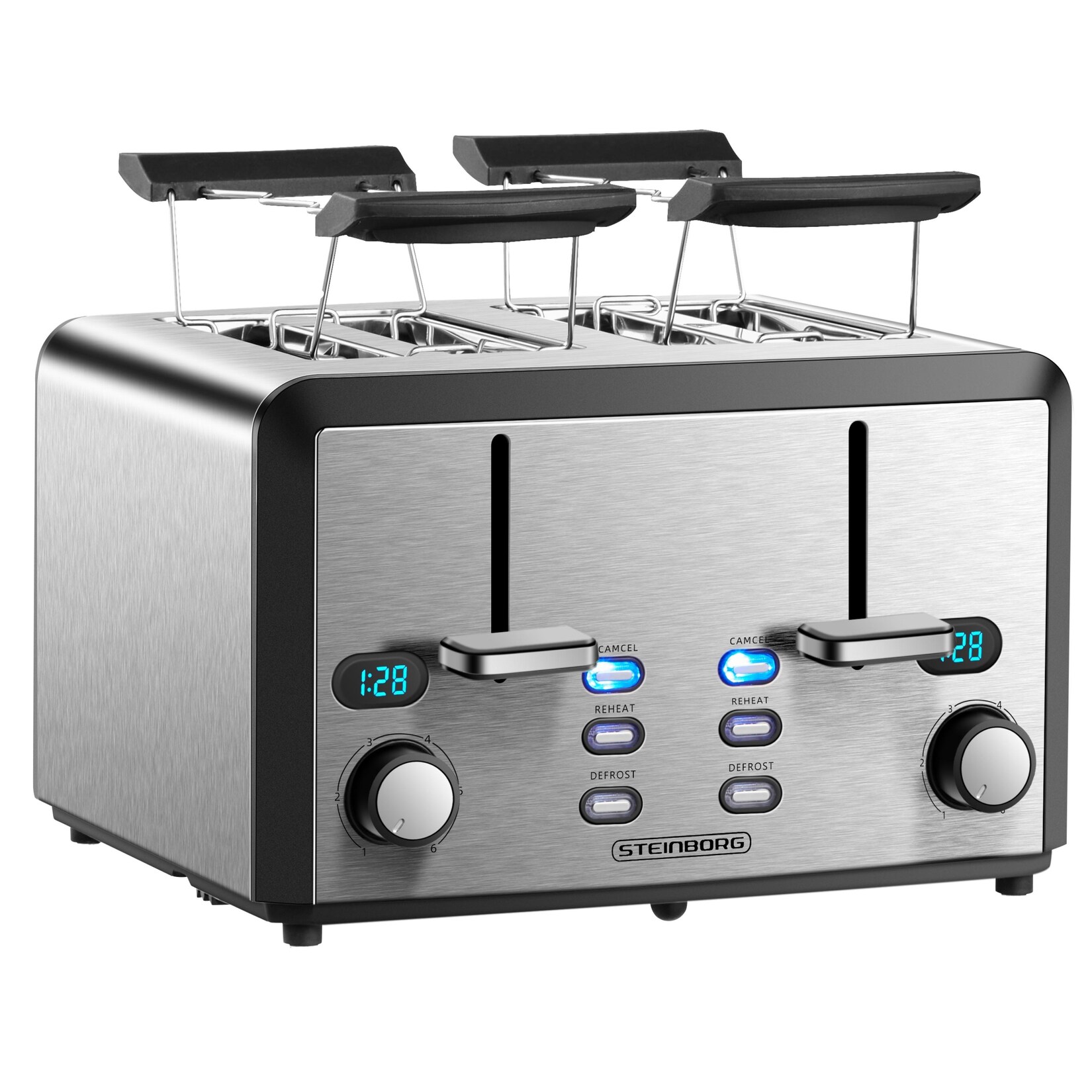 Steinborg 4 Scheiben Edelstahl XXL Toaster mit Brötchenaufsatz 1600W | 04260677792936