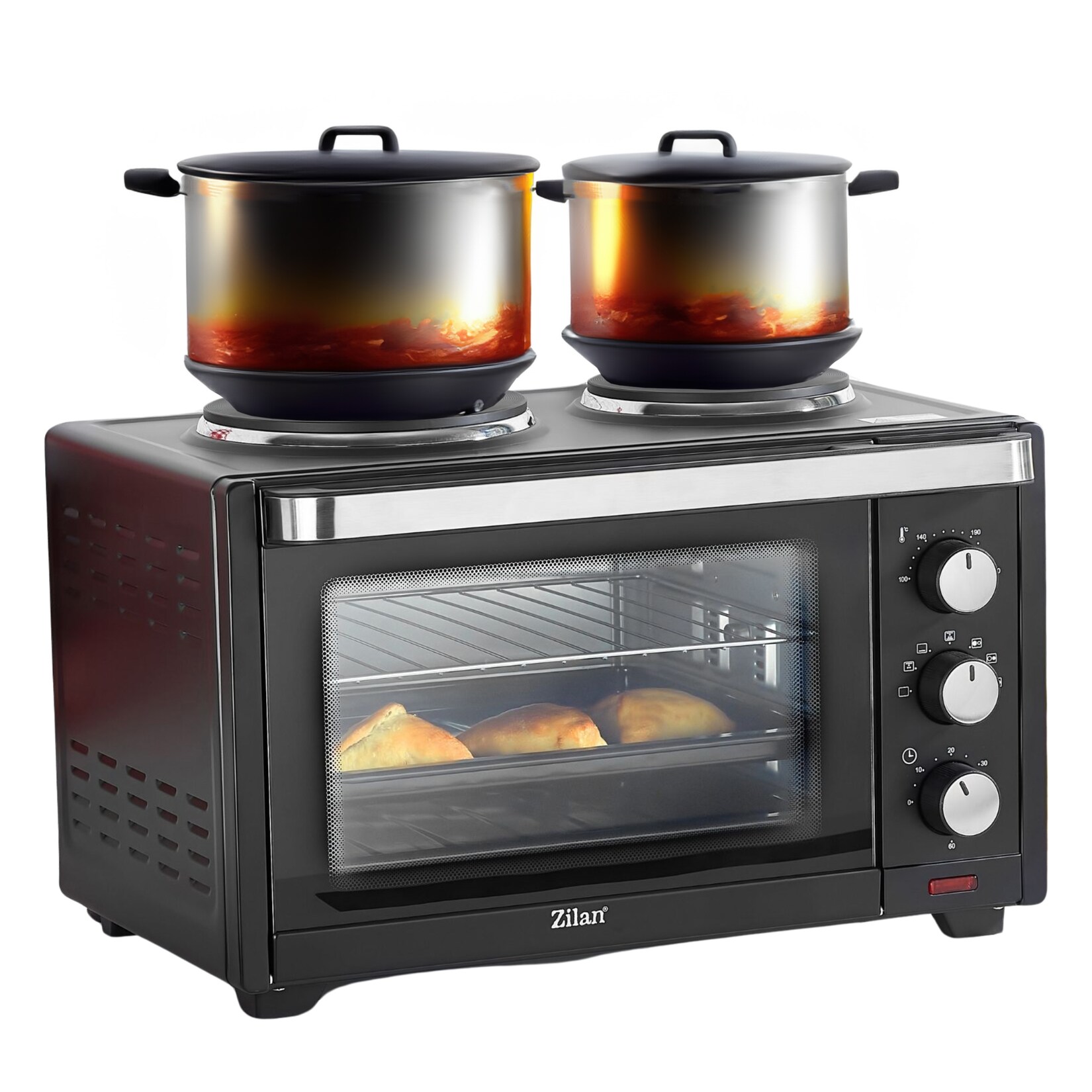Zilan Minibackofen 28L mit Kochplatten Rotisserie 100-230°C 3200W | 08682744800997