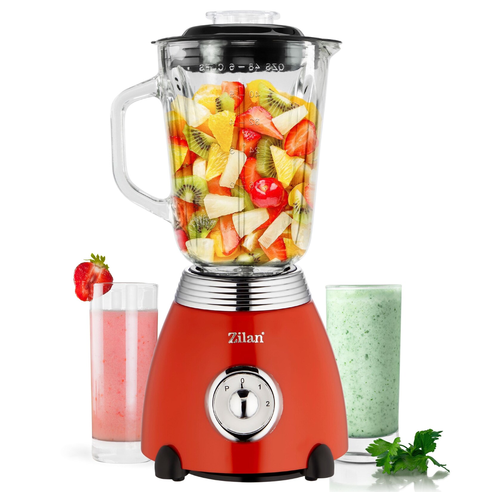Zilan Retro Standmixer mit 1,5L Glasbehälter Edelstahlklinge 500 Watt rot