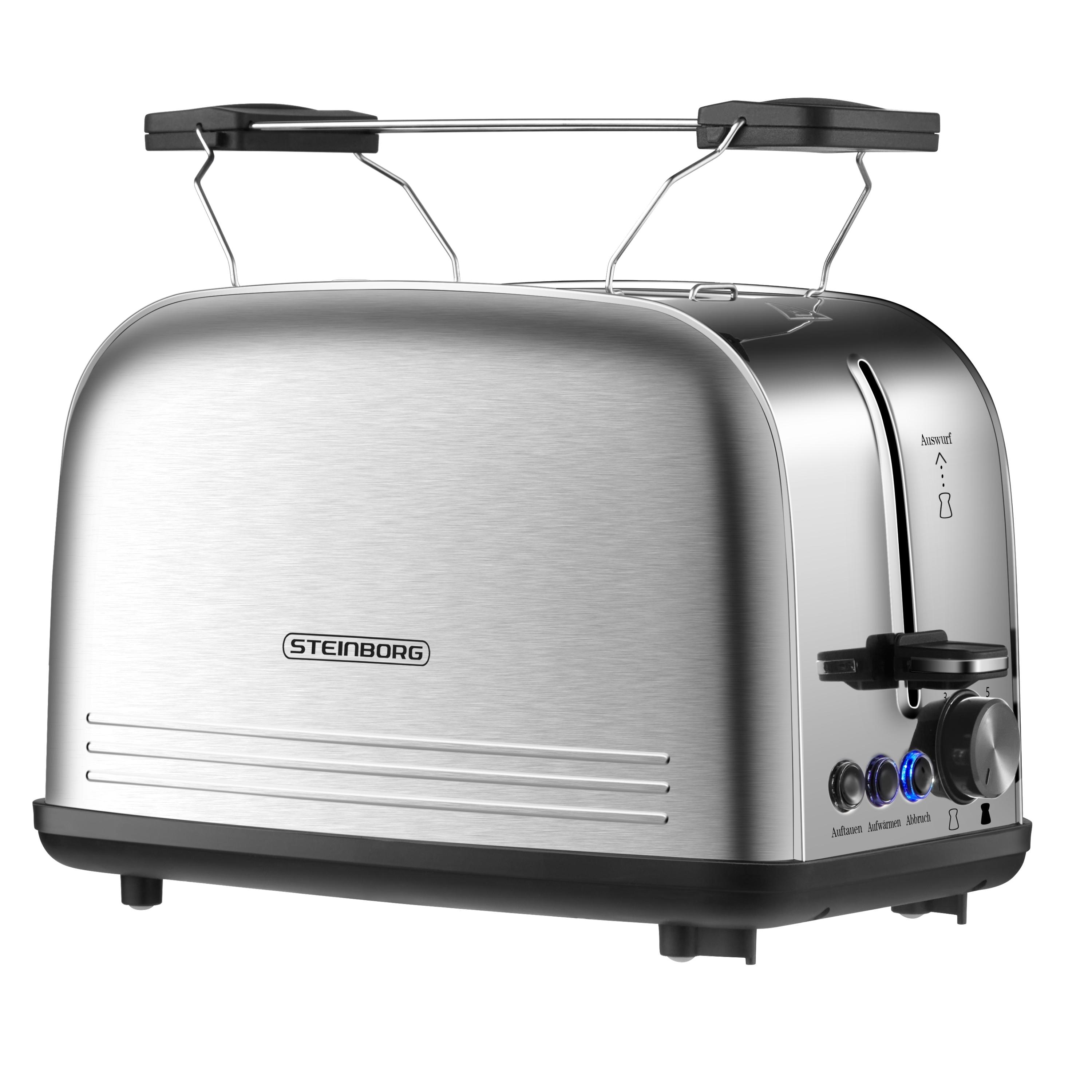Steinborg 2 Scheiben Edelstahl Toaster mit Br&ouml;tchenaufsatz Kr&uuml;melschublade 850W - Bild 1
