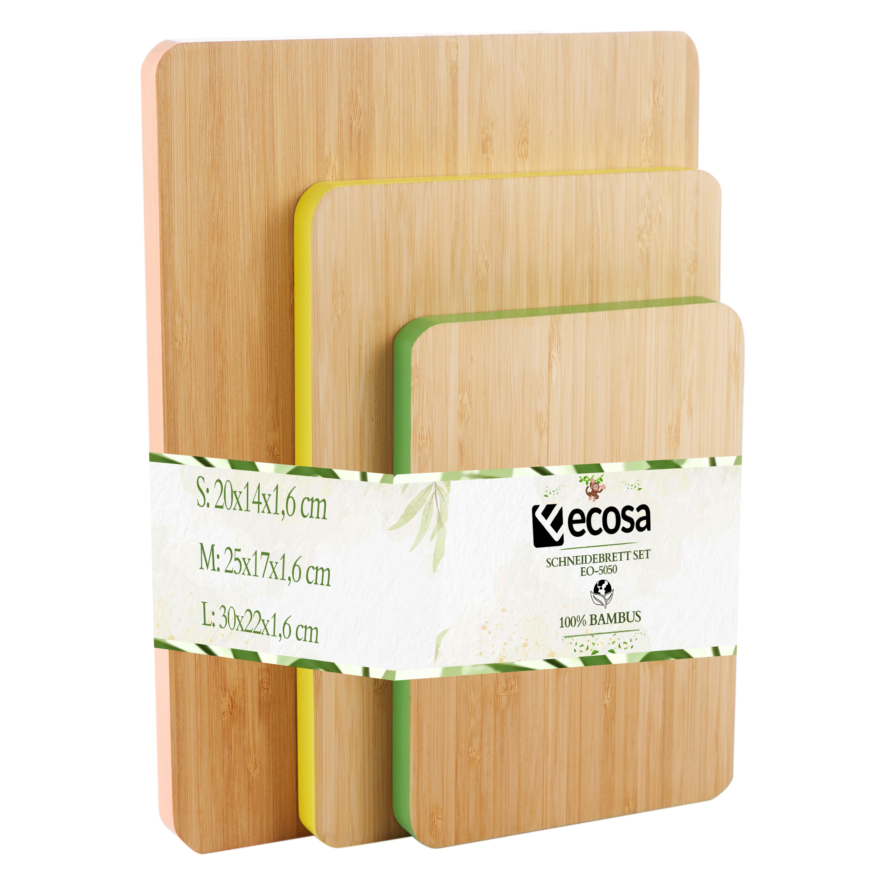 Ecosa Schneidebrett 3er Set aus nachhaltigem Bambus Farblich gekennzeichnet - Bild 1