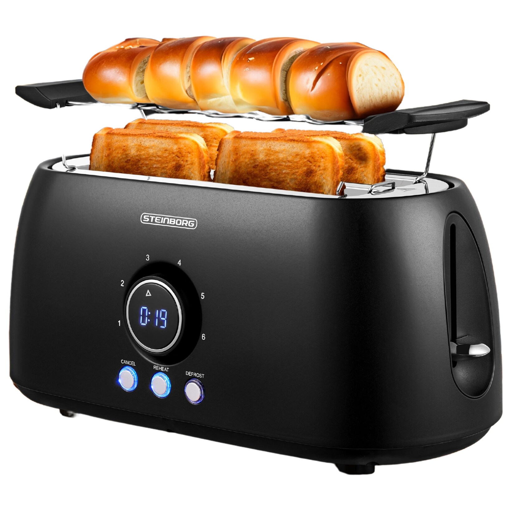 4 Scheiben XXL Toaster Digitales Display m. Brötchenaufsatz