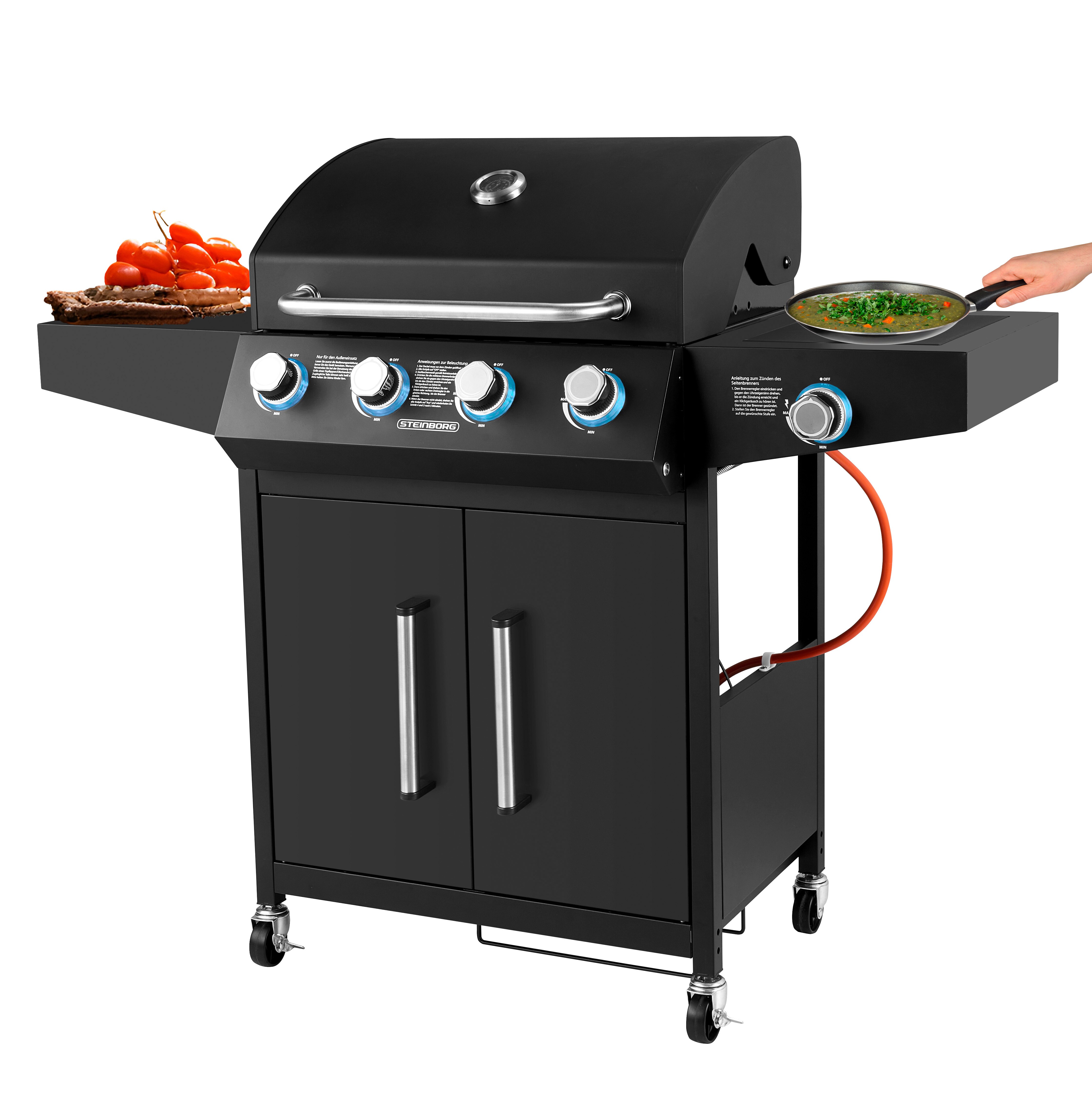 Steinborg Gasgrill 4 Brenner mit Seitenbrenner Beleuchtete Drehkn&ouml;pfe - Bild 1