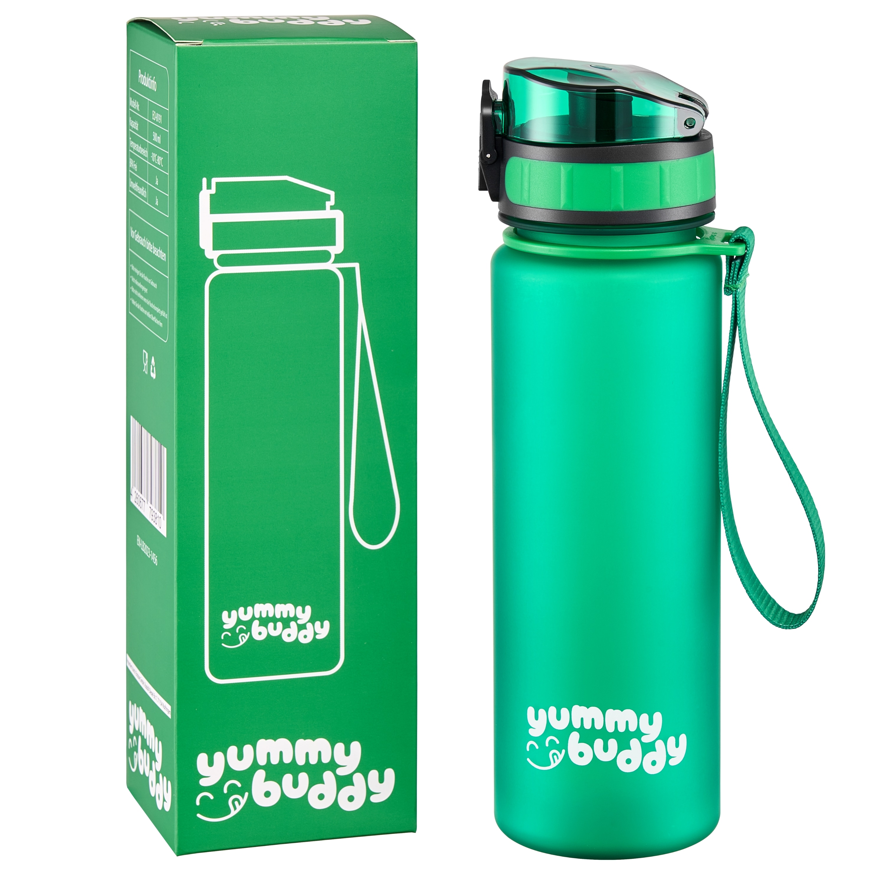 yummy buddy Kinder Trinkflasche 500ml Klick-Verschluss BPA-Frei Gr&uuml;n - Bild 1